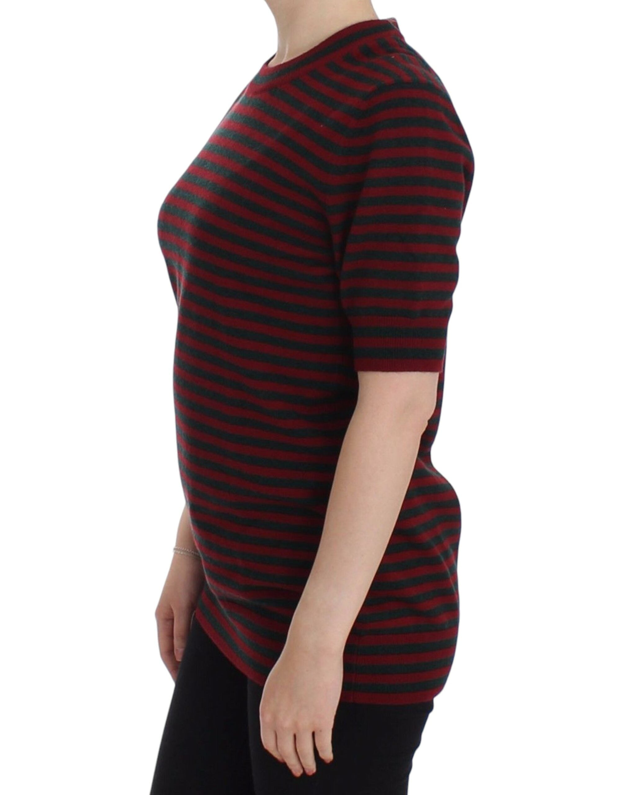 Dolce & Gabbana Red Gray Cashmere Short Sleeve Women's Sweater