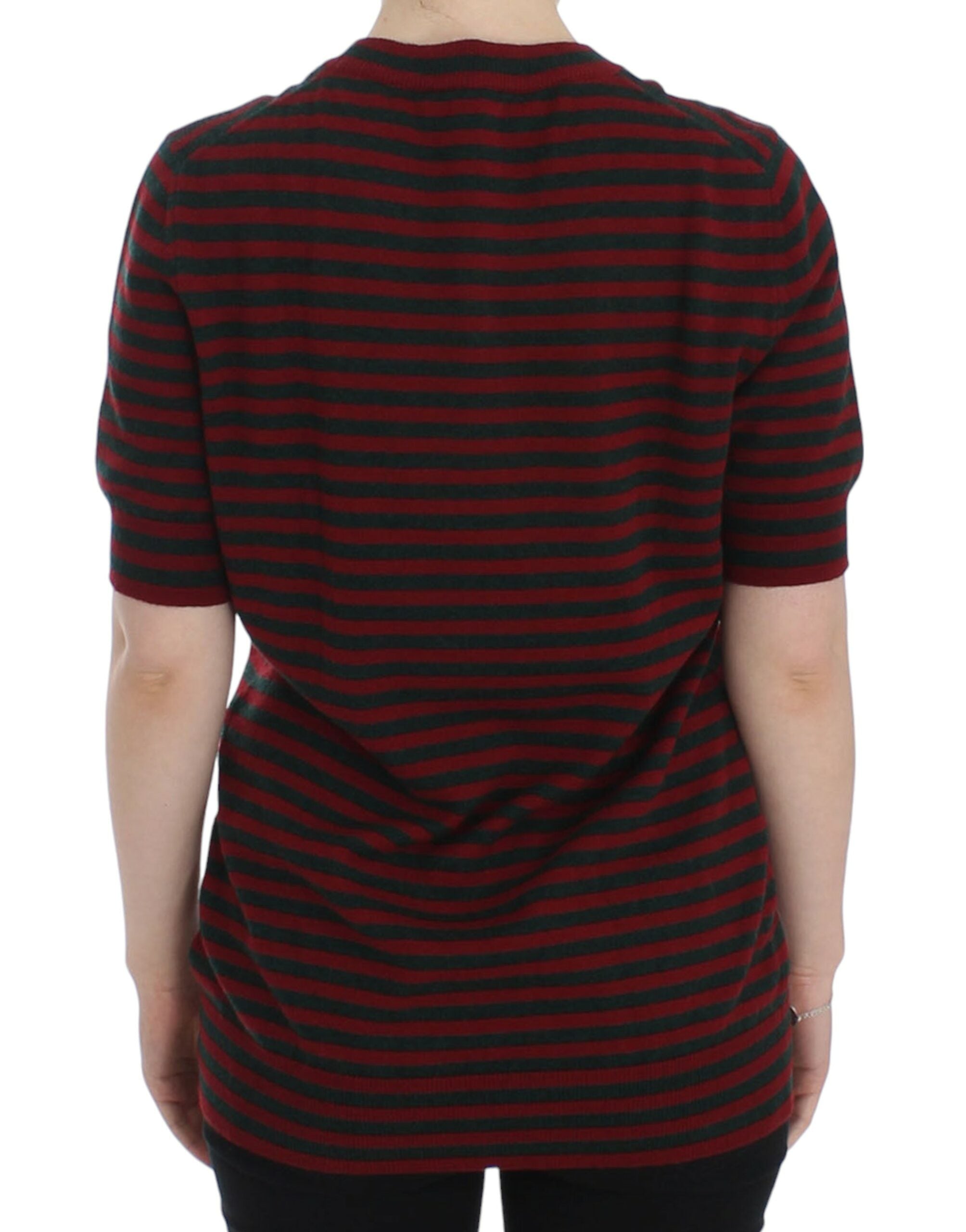 Dolce & Gabbana Red Gray Cashmere Short Sleeve Women's Sweater