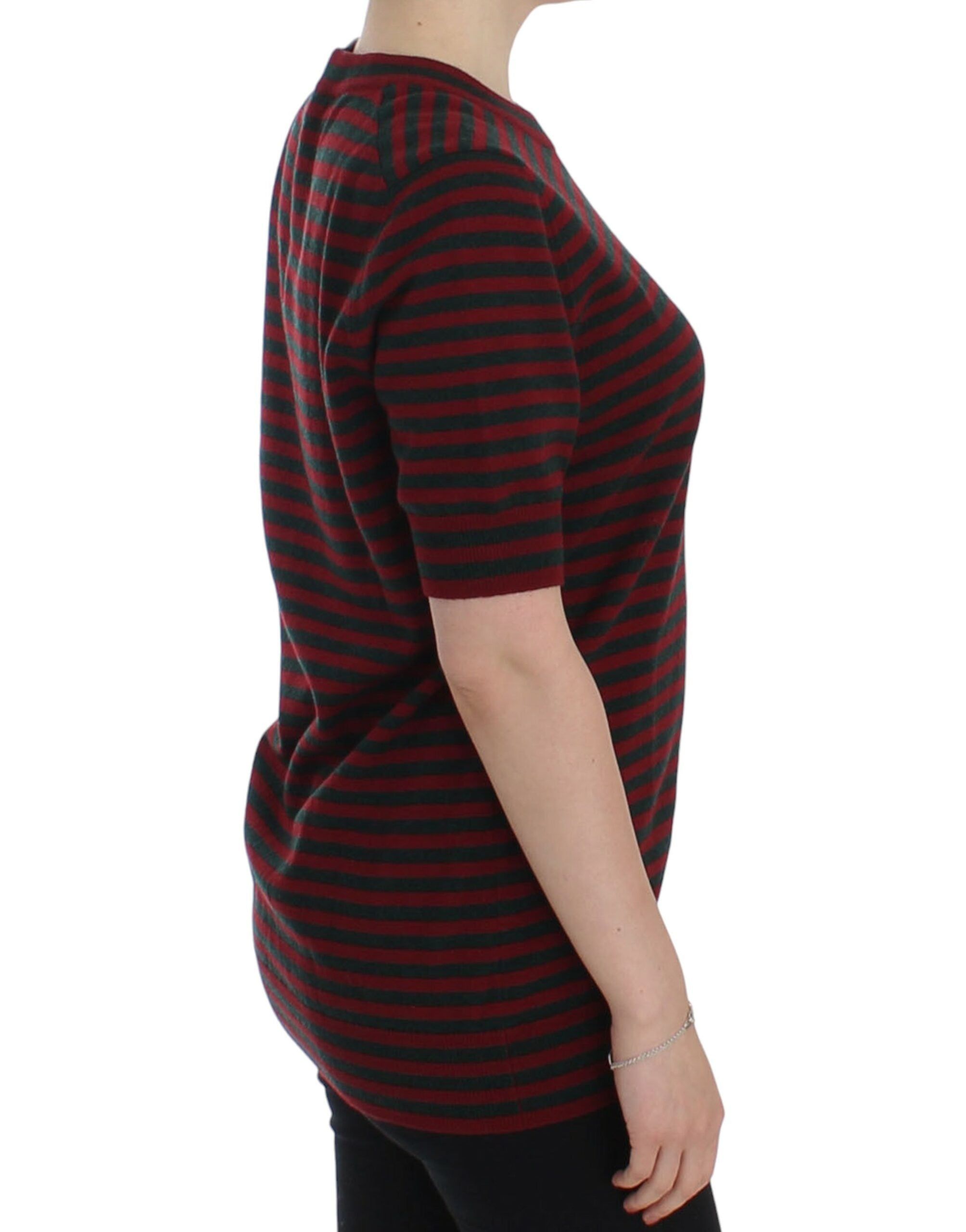 Dolce & Gabbana Red Gray Cashmere Short Sleeve Women's Sweater