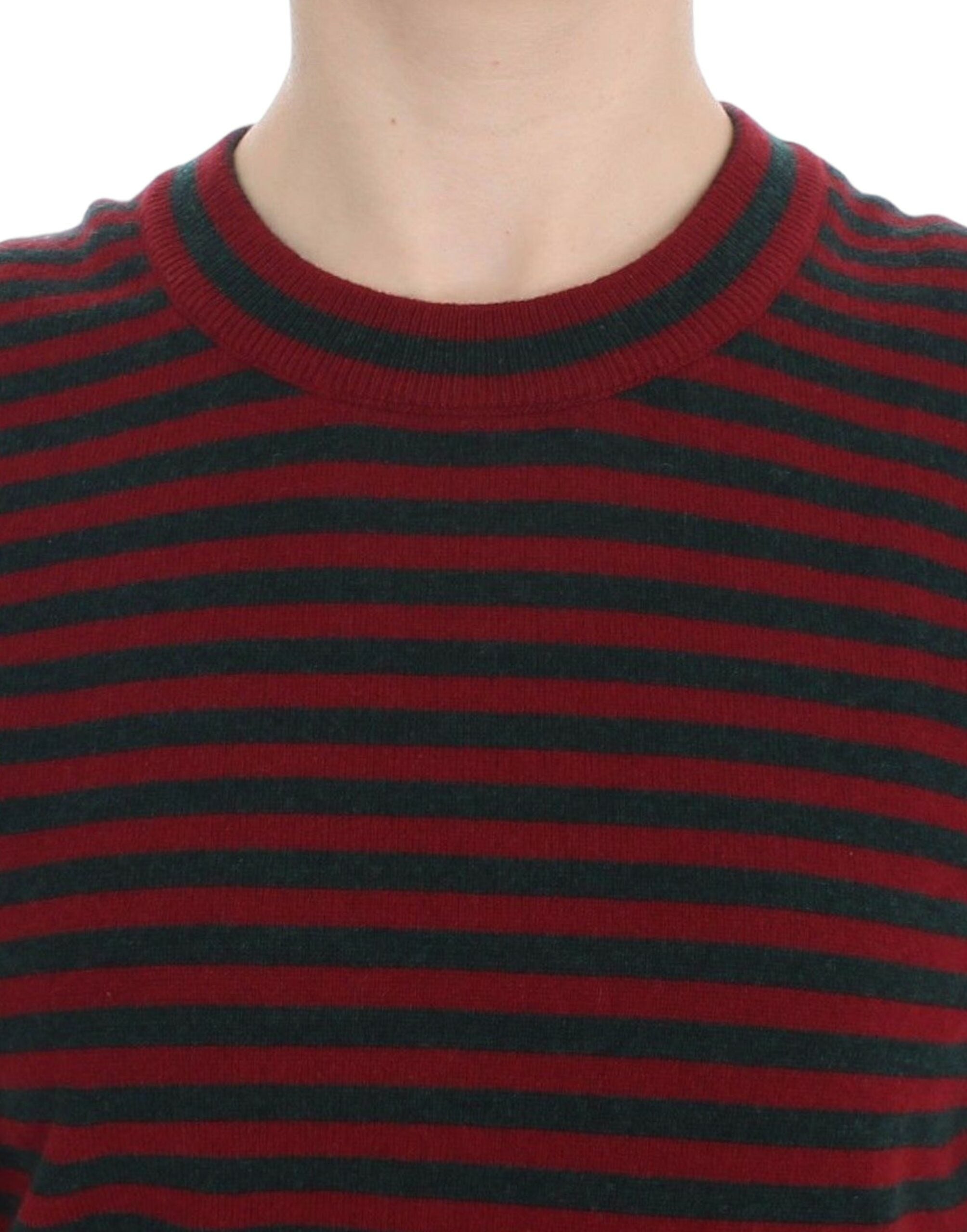 Dolce & Gabbana Red Gray Cashmere Short Sleeve Women's Sweater