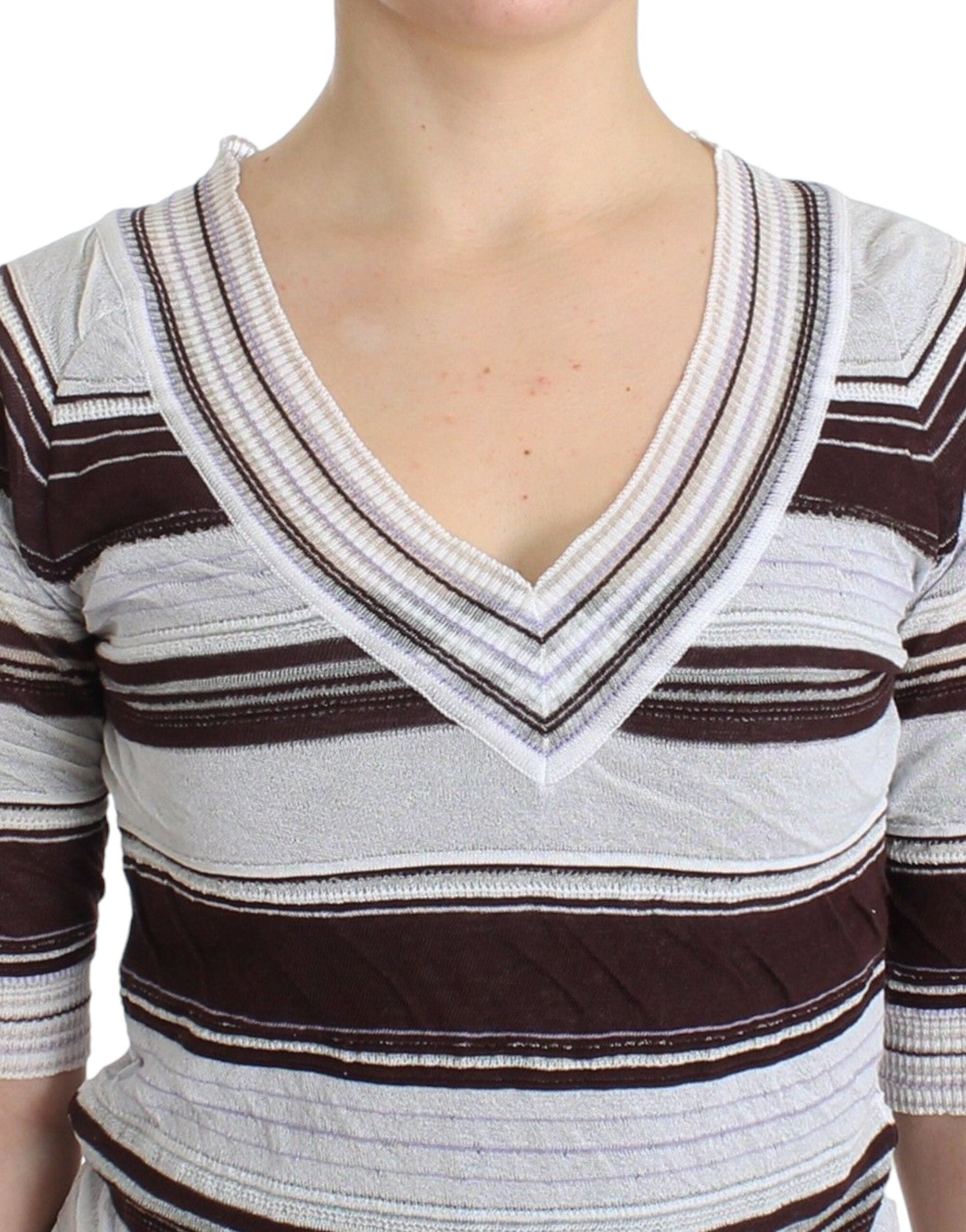 Ermanno Scervino Striped Lace V-Neck Short Sleeve Top Women's Sweater