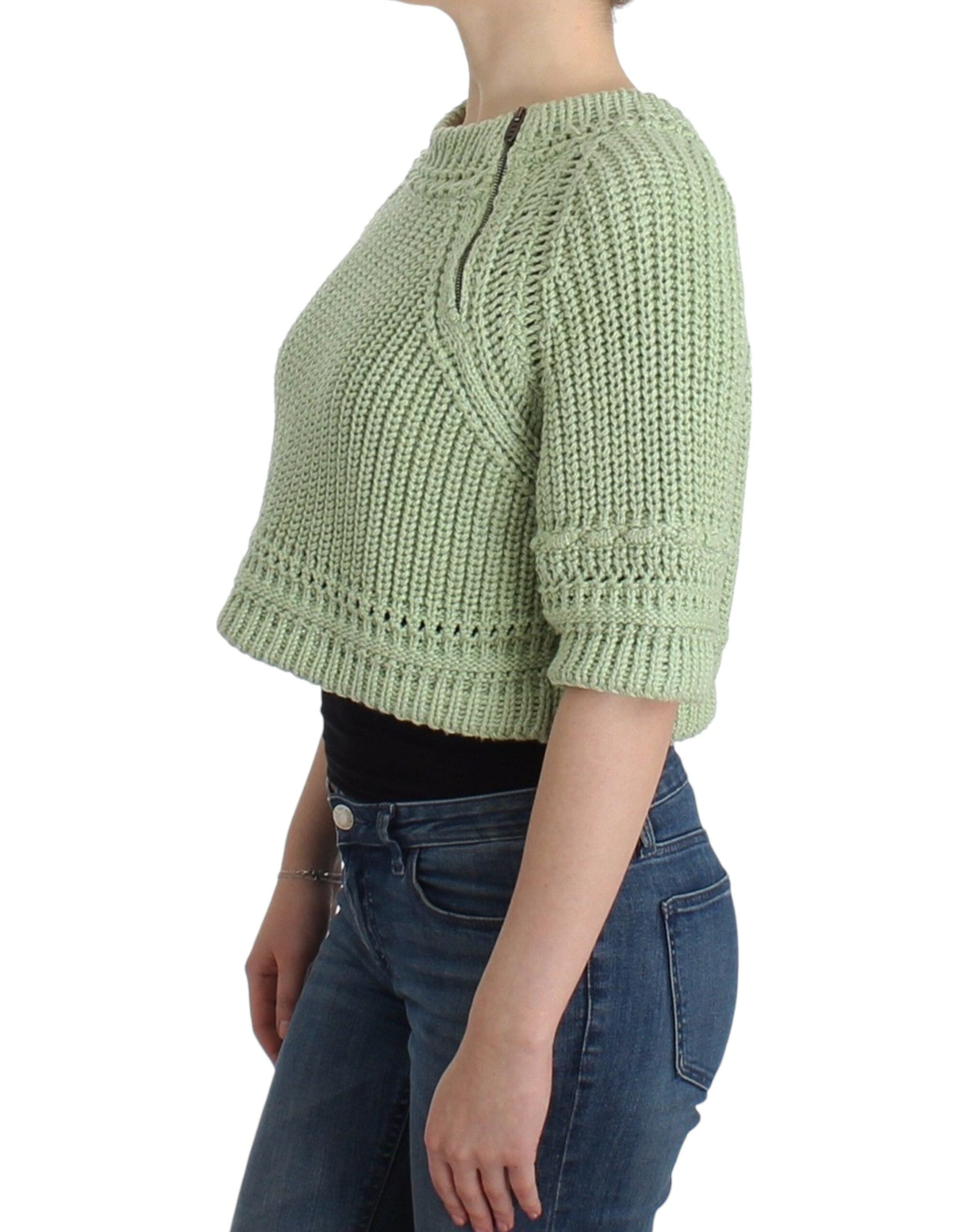 Ermanno Scervino Green Cropped Knit Sweater Knitted Women's Jumper