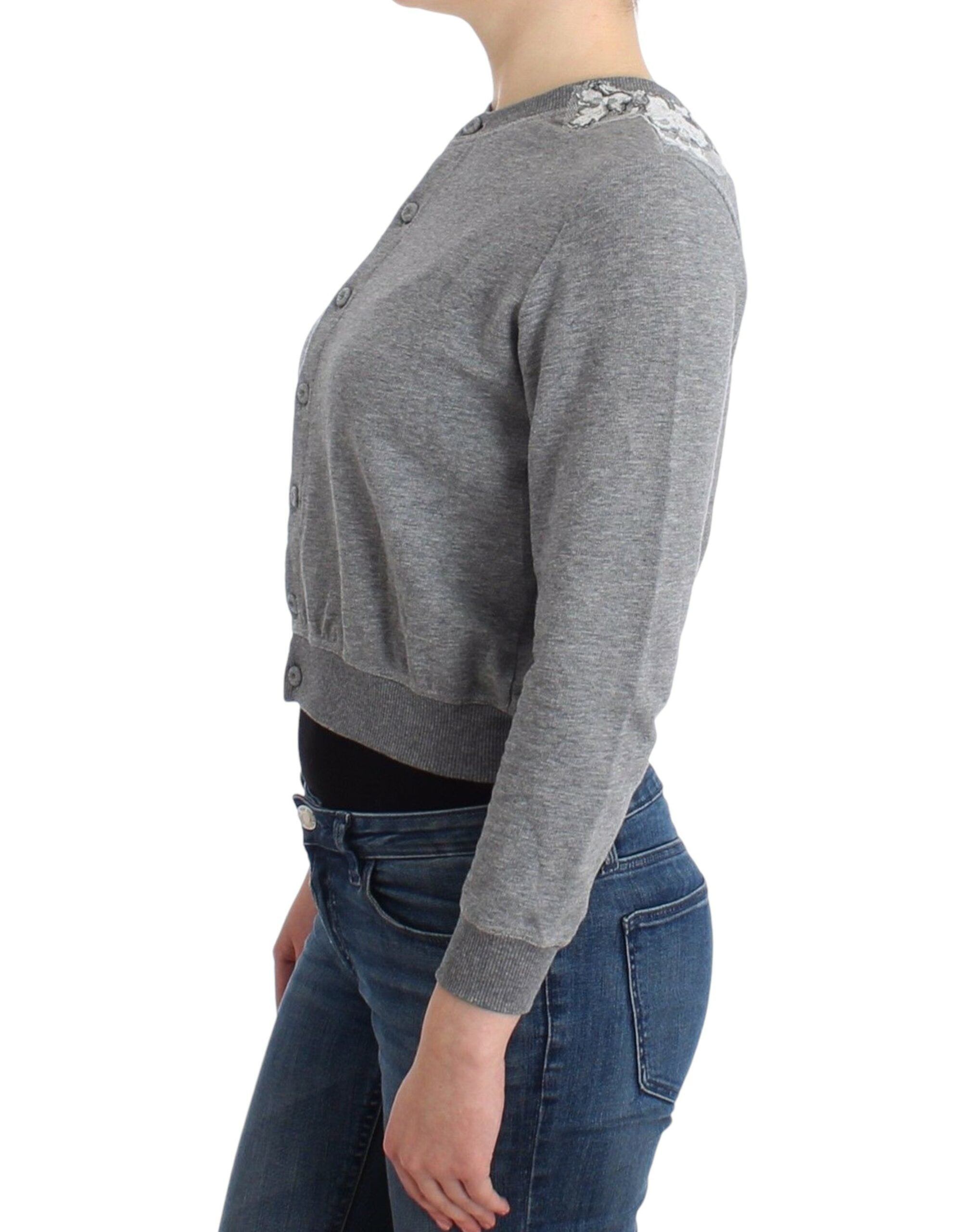 Ermanno Scervino Lingerie Gray Lace Sweater Cardigan Women's Top