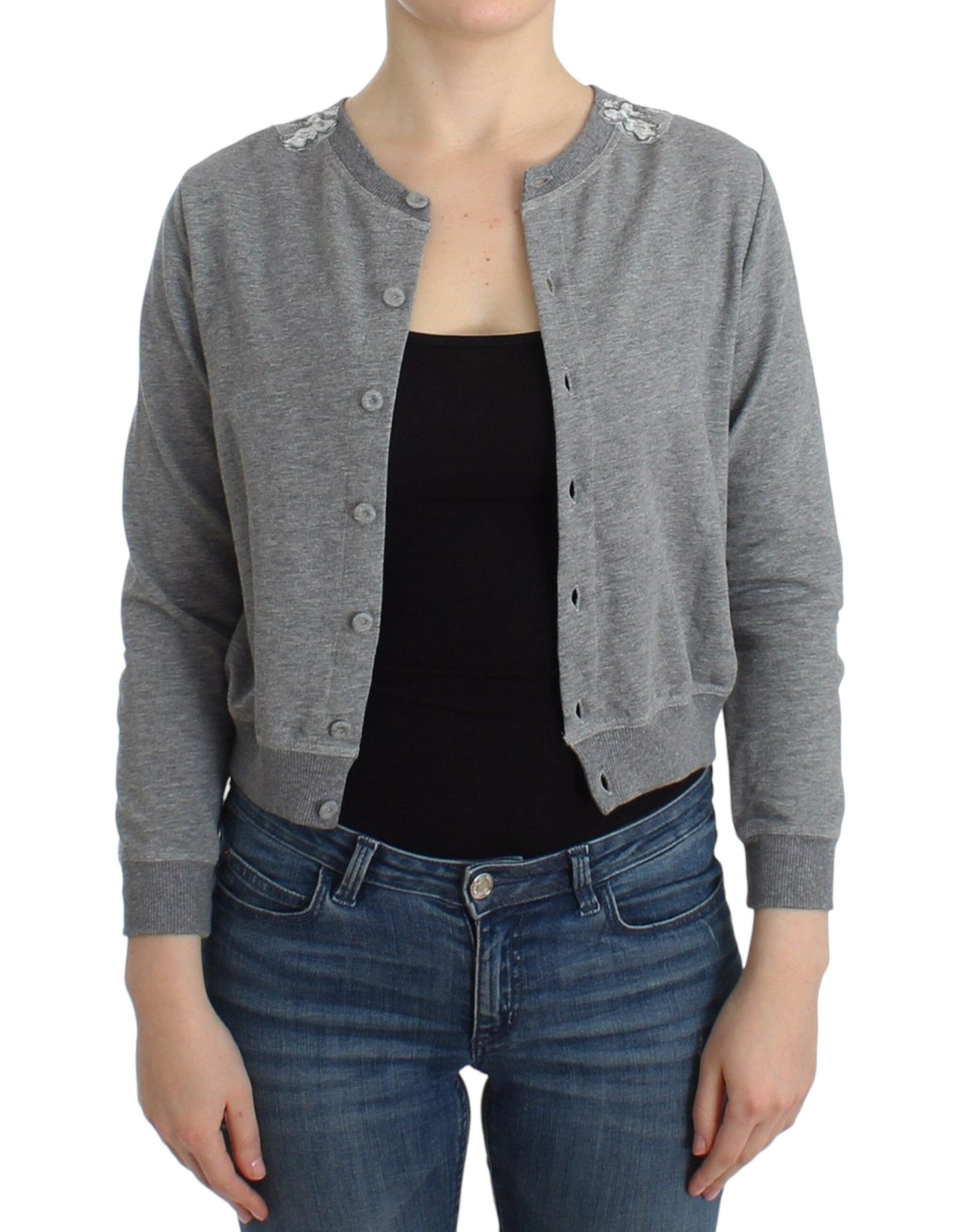 Ermanno Scervino Lingerie Gray Lace Sweater Cardigan Women's Top