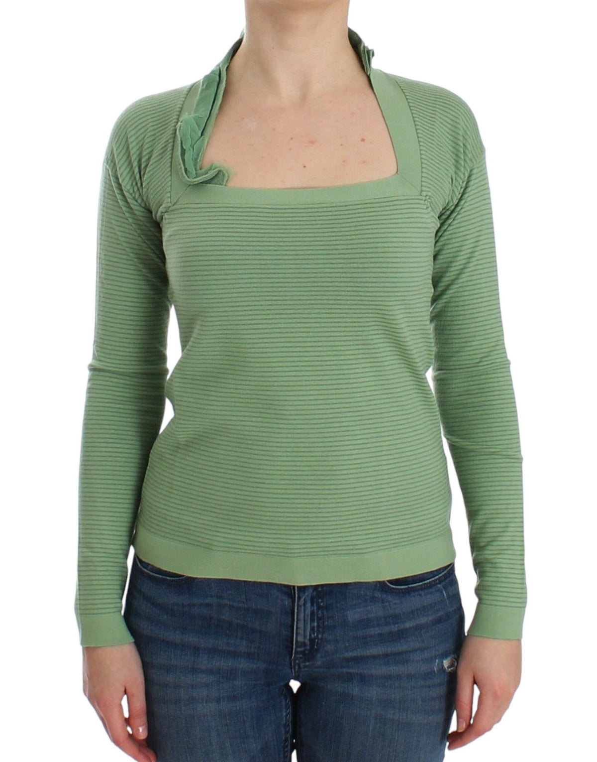 Ermanno Scervino Green Wool Blend Striped Long Sleeve Women's Sweater