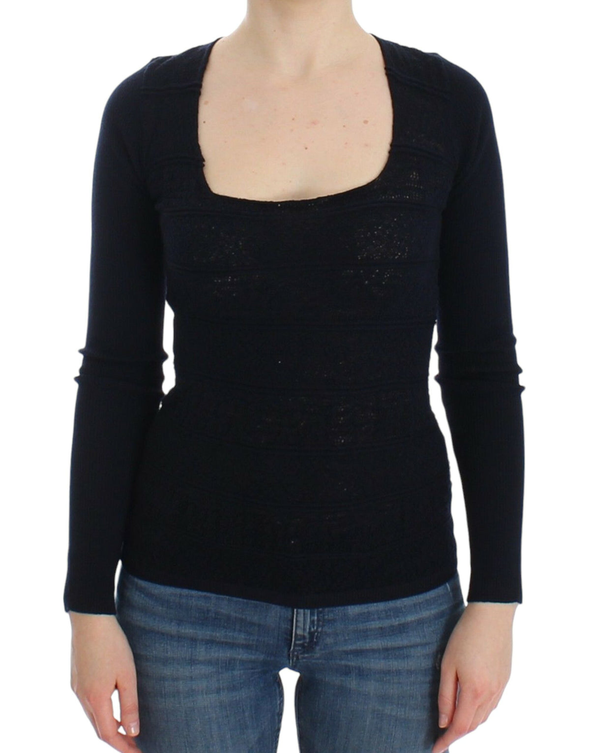 Ermanno Scervino Blue Knitted Wool Stretch Sweater Women's Top