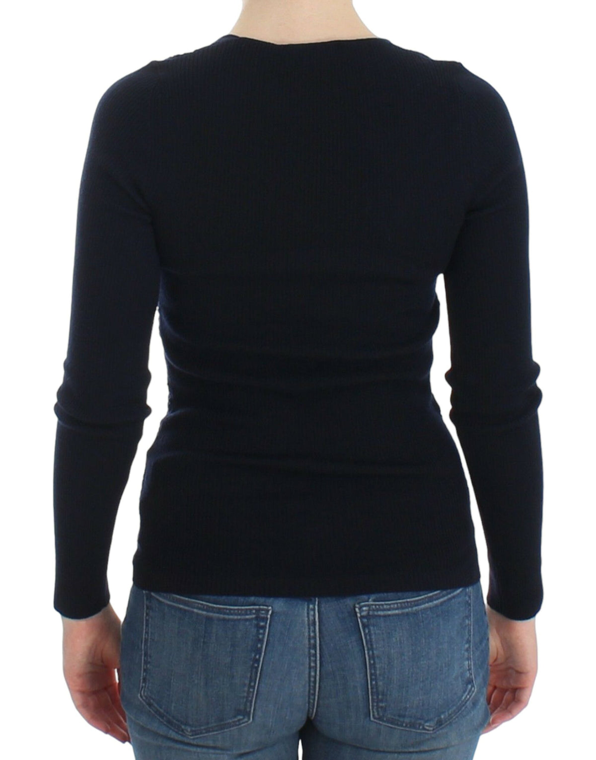 Ermanno Scervino Blue Knitted Wool Stretch Sweater Women's Top