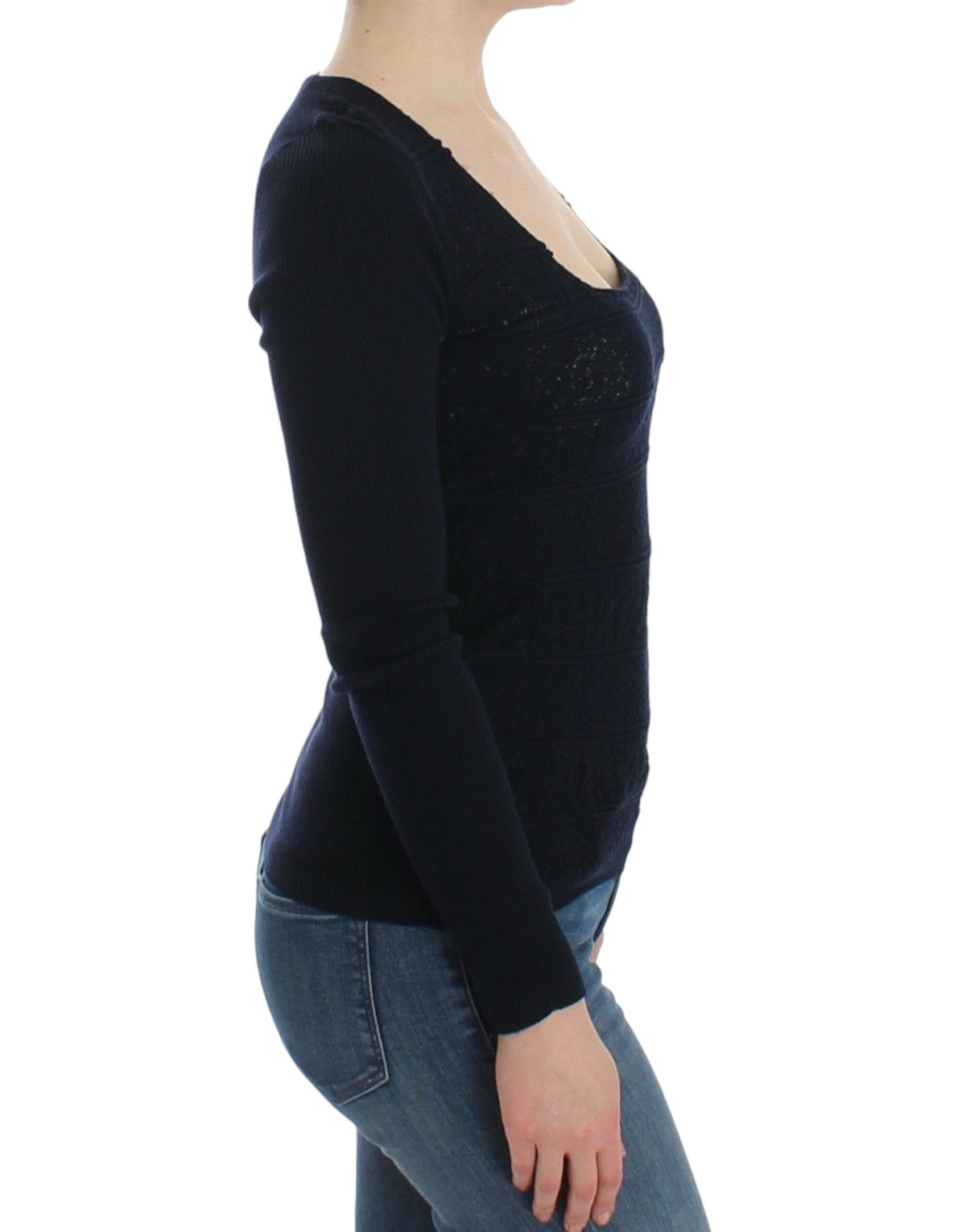 Ermanno Scervino Blue Knitted Wool Stretch Sweater Women's Top