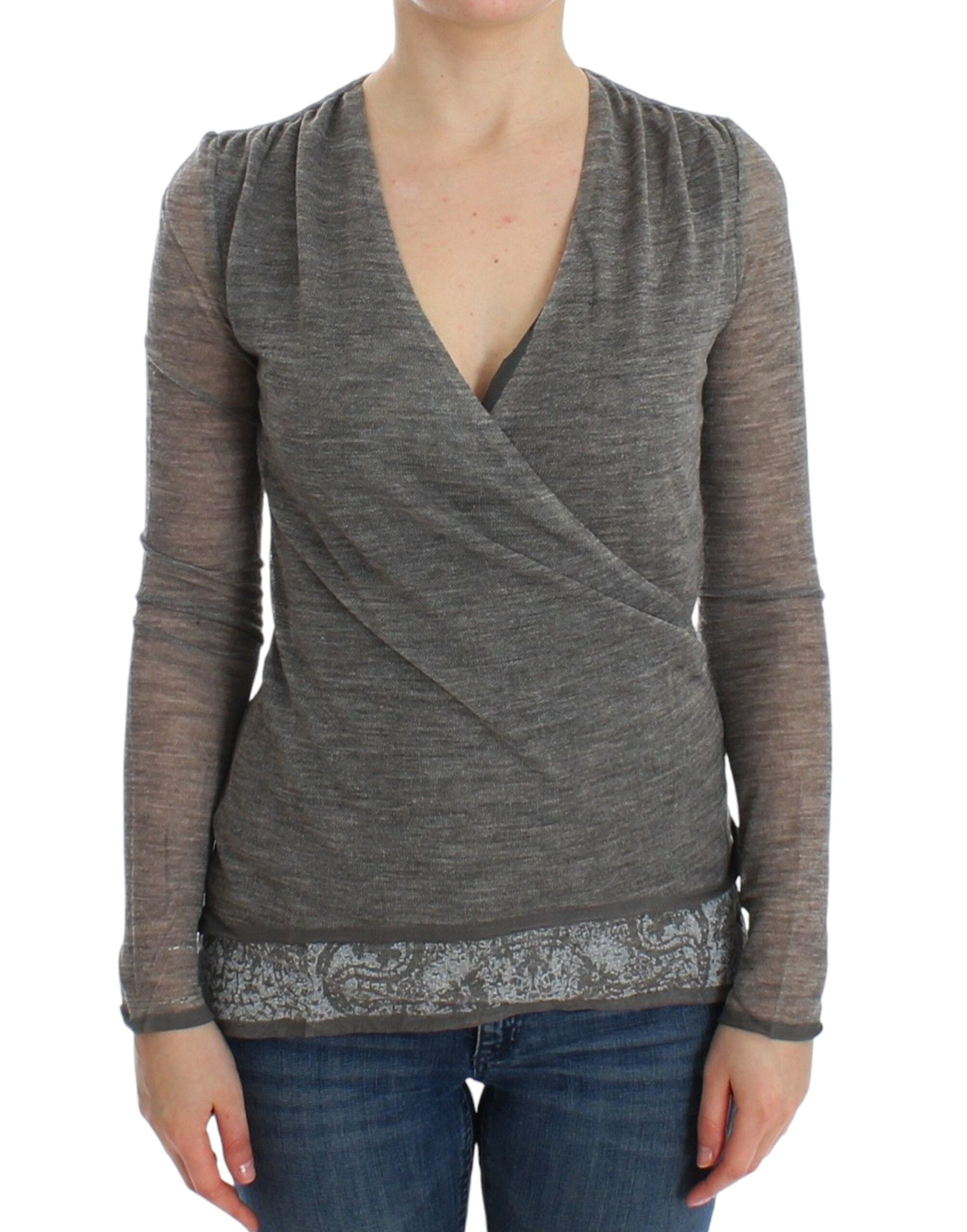Ermanno Scervino Gray Wool Blend Stretch Long Sleeve Women's Sweater