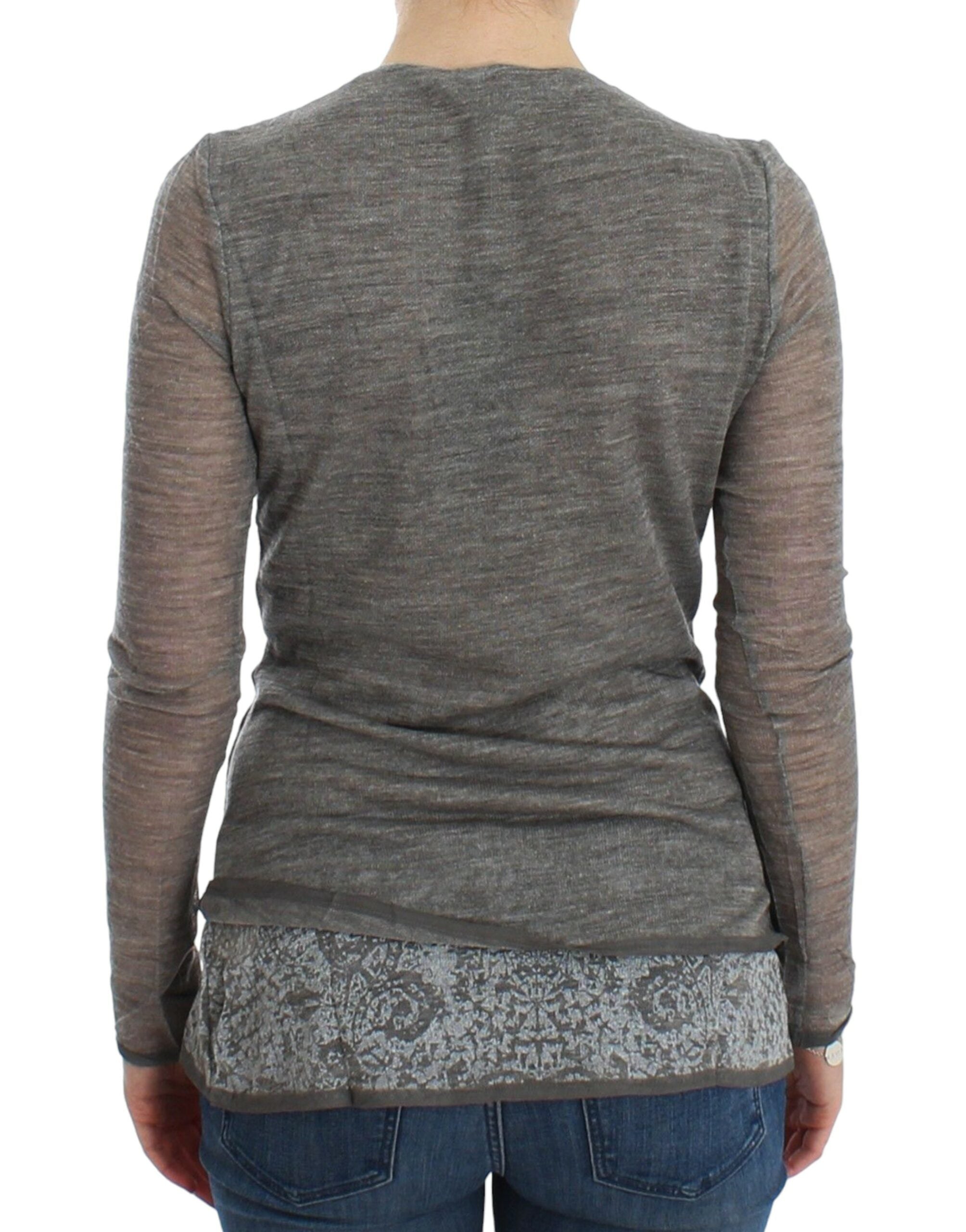 Ermanno Scervino Gray Wool Blend Stretch Long Sleeve Women's Sweater