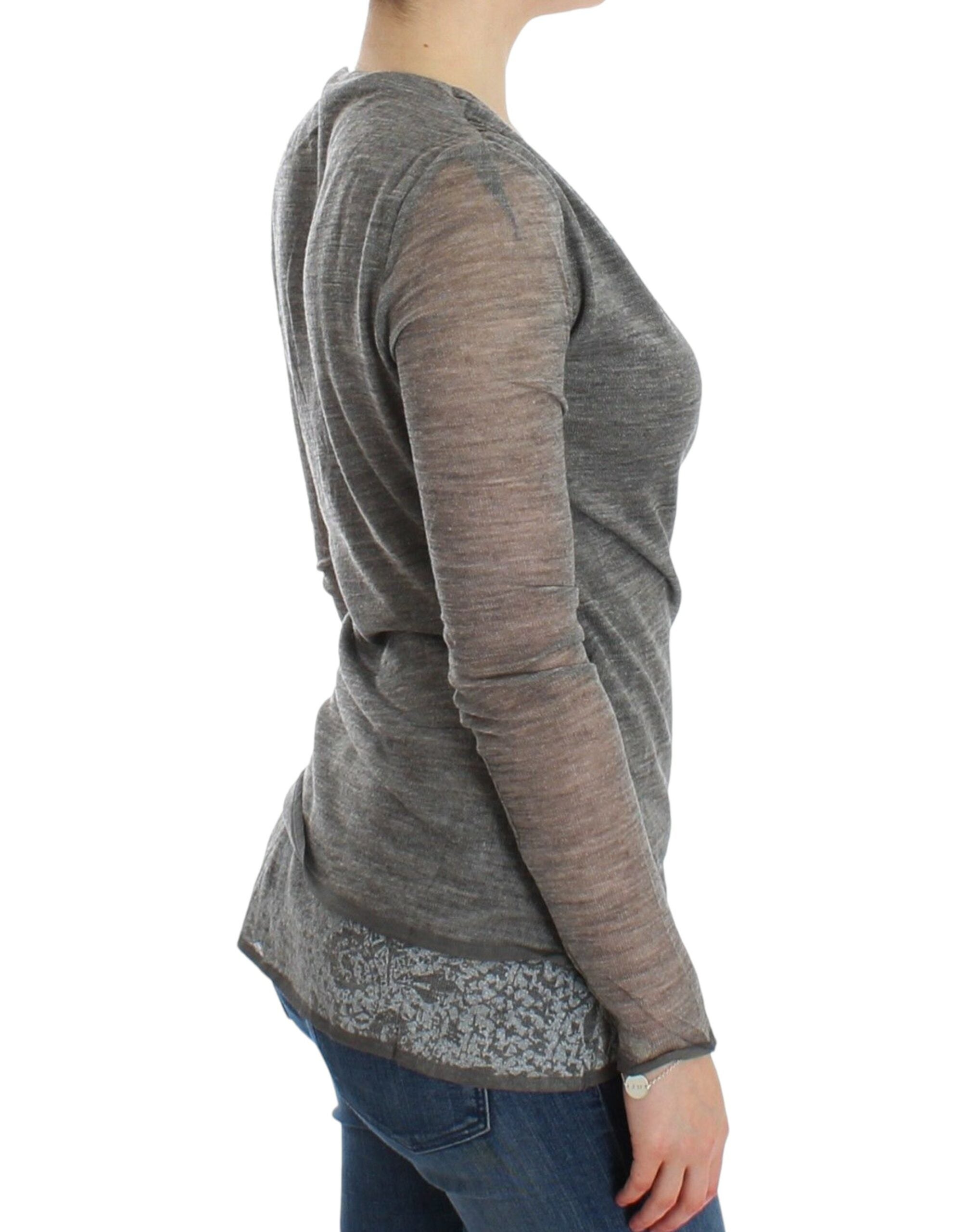 Ermanno Scervino Gray Wool Blend Stretch Long Sleeve Women's Sweater