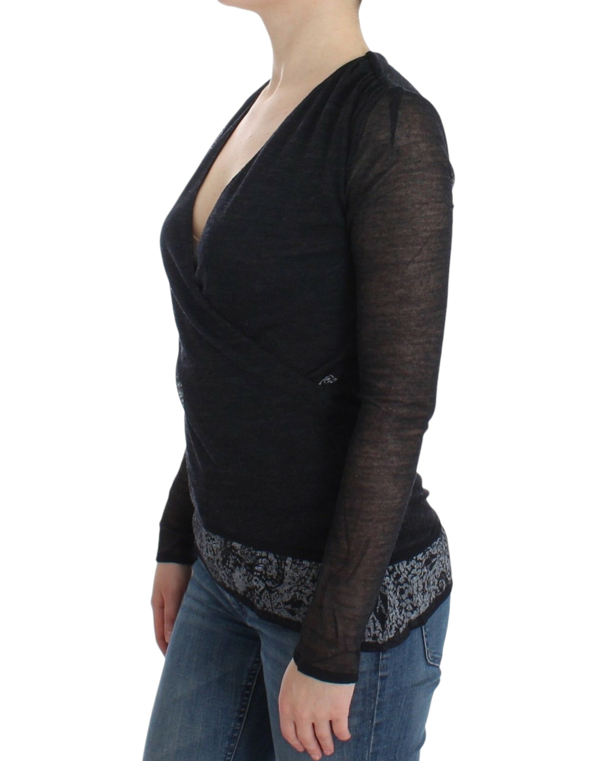 Ermanno Scervino Black Wool Blend Stretch Long Sleeve Women's Sweater