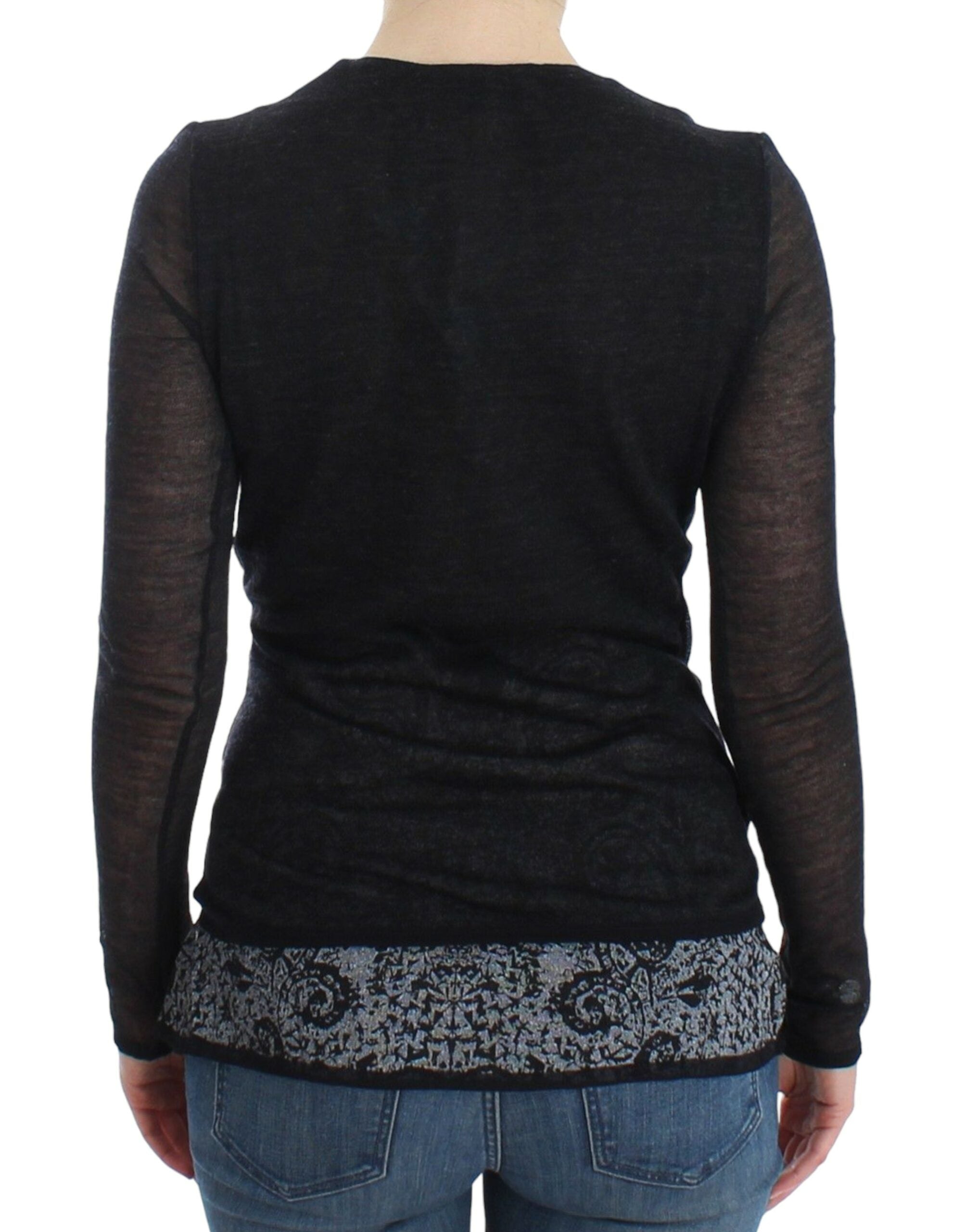 Ermanno Scervino Black Wool Blend Stretch Long Sleeve Women's Sweater