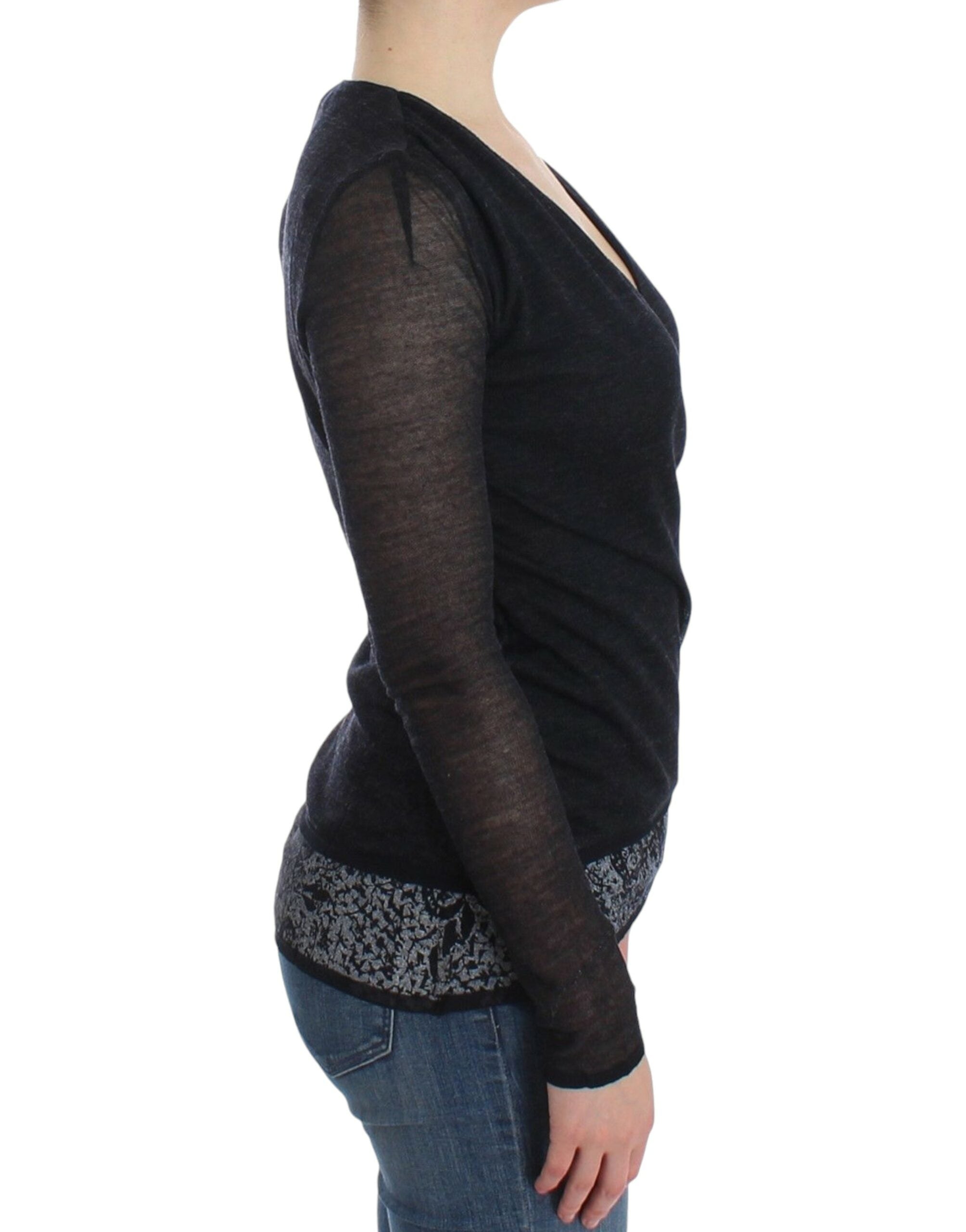 Ermanno Scervino Black Wool Blend Stretch Long Sleeve Women's Sweater