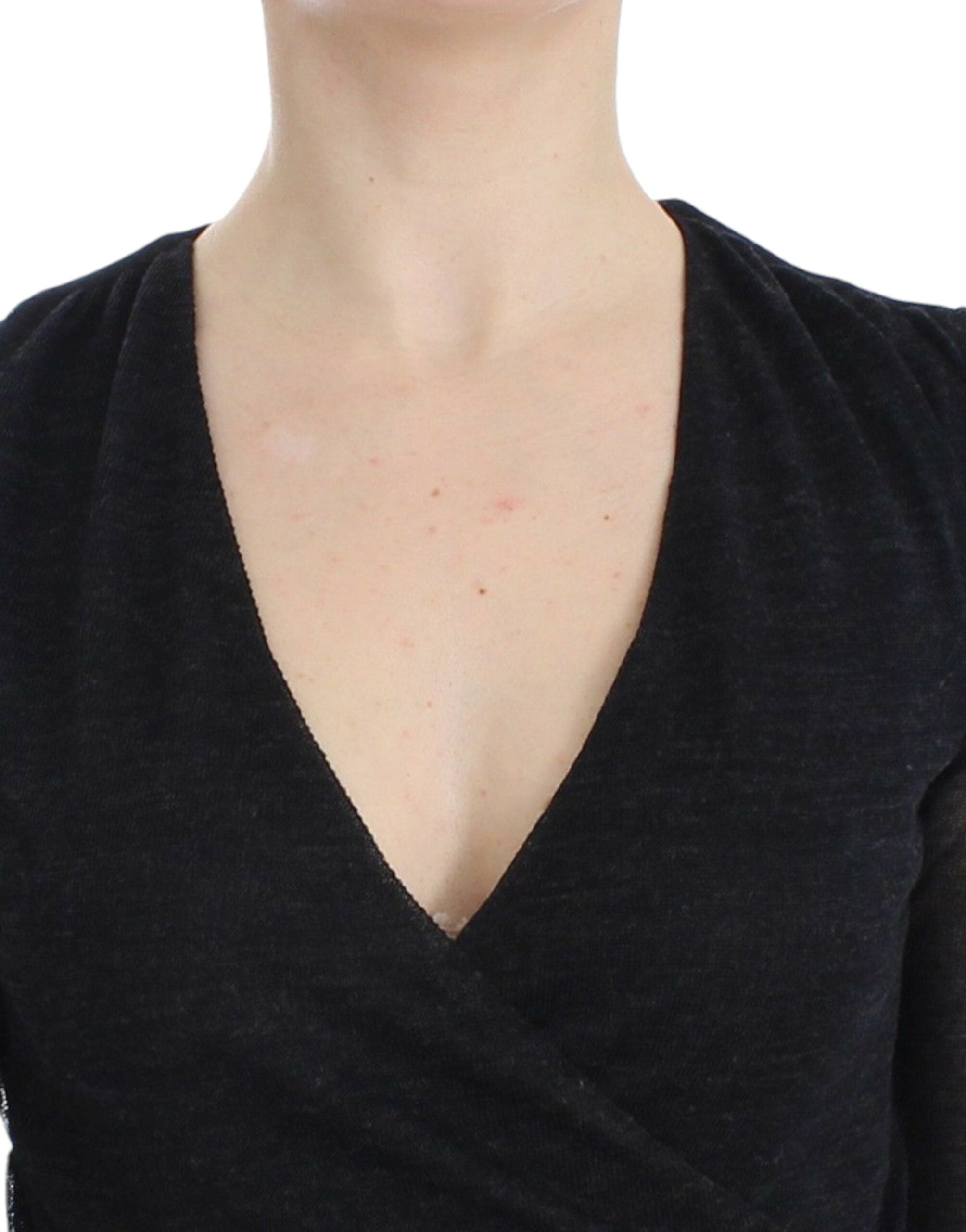 Ermanno Scervino Black Wool Blend Stretch Long Sleeve Women's Sweater