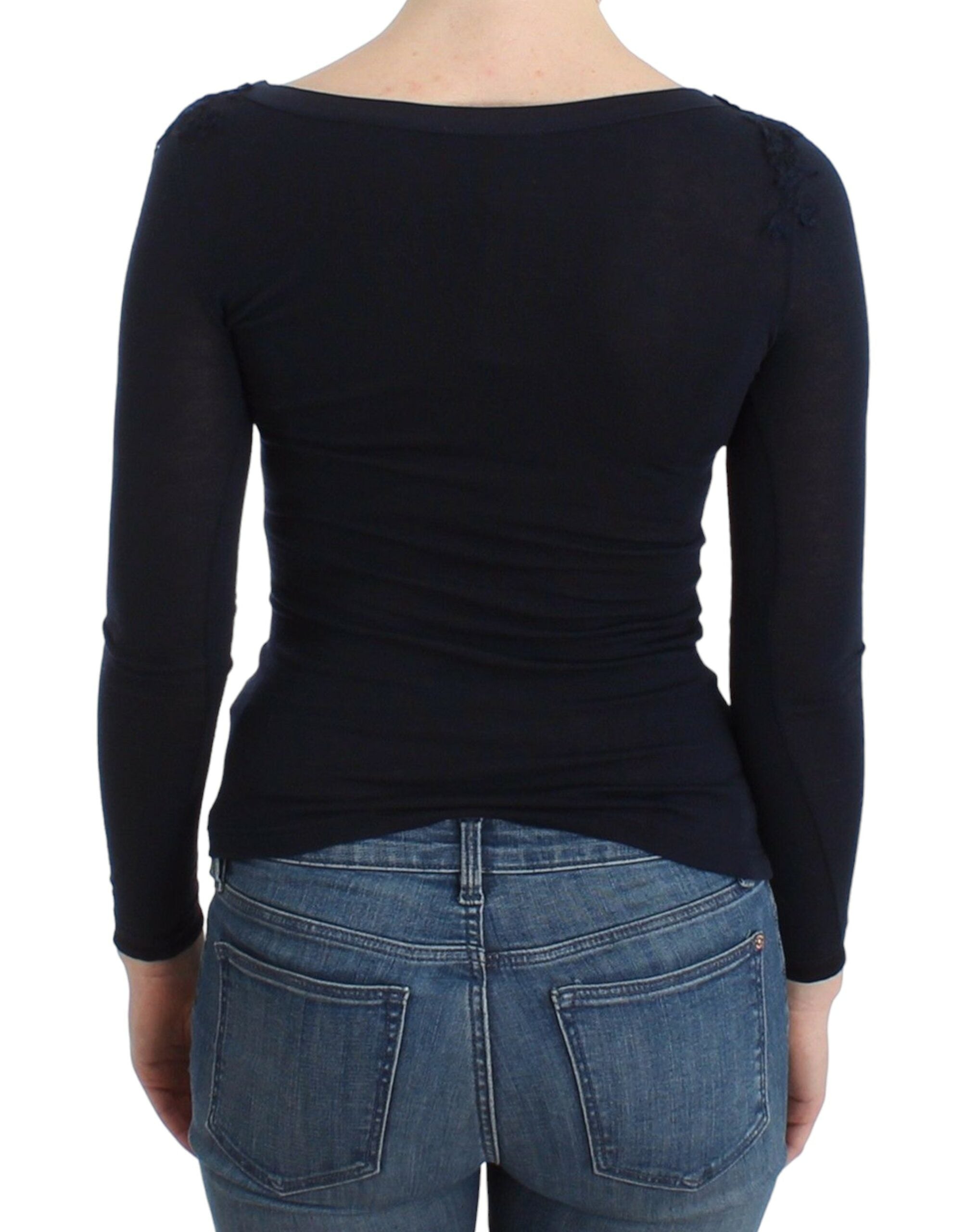 Ermanno Scervino Lingerie Blue Top Blouse Jumper Lace Women's Rayon