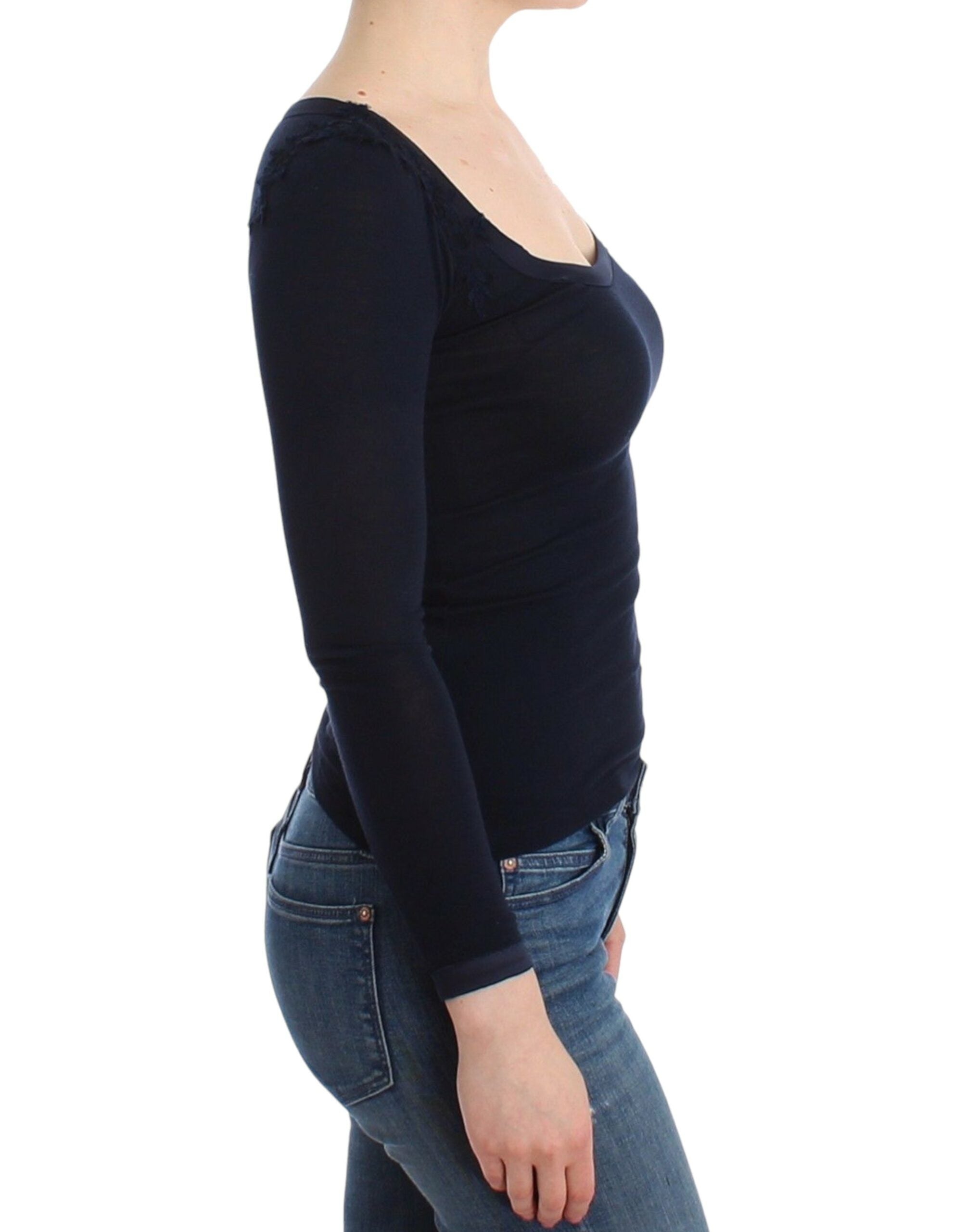 Ermanno Scervino Lingerie Blue Top Blouse Jumper Lace Women's Rayon