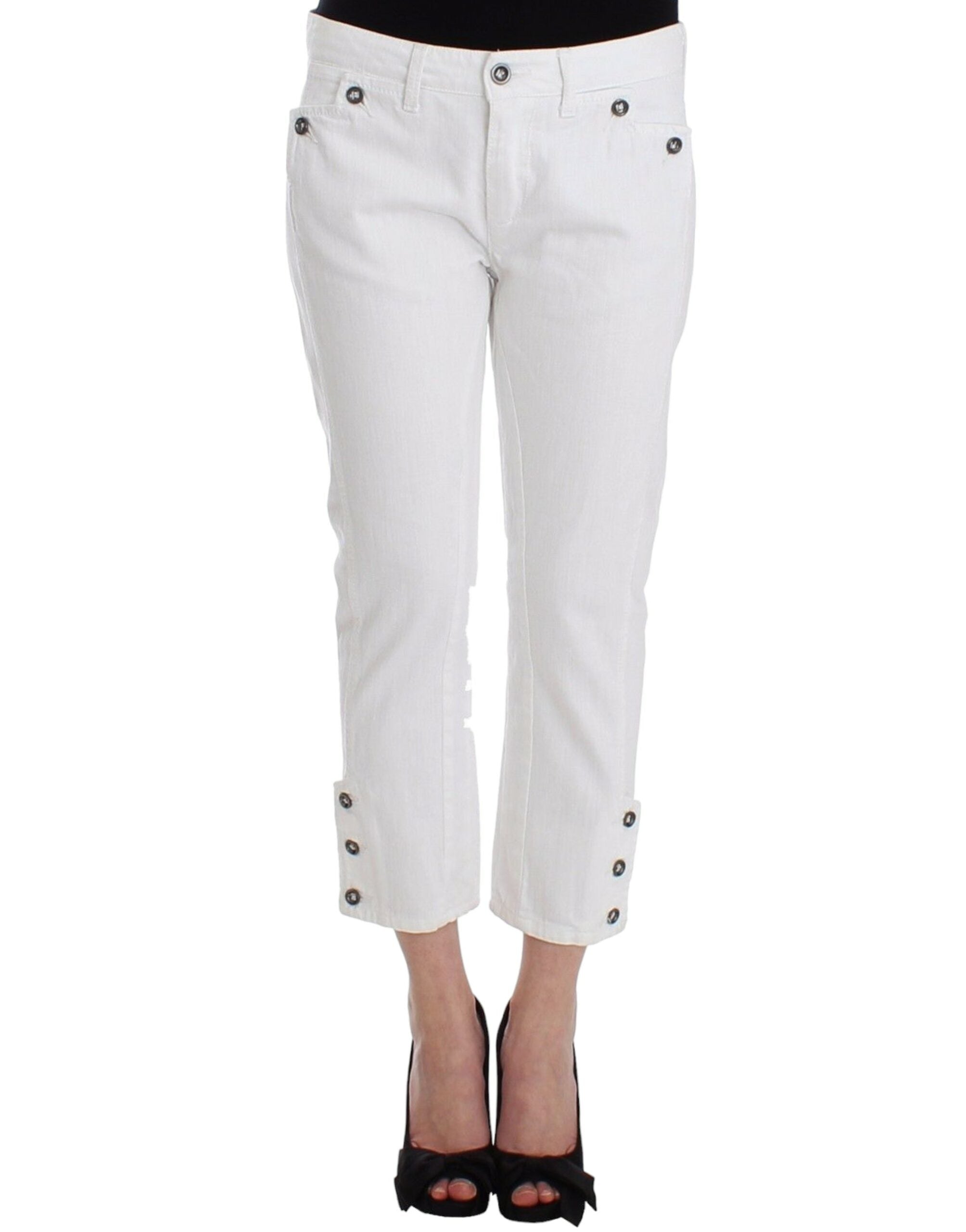 Ermanno Scervino White Cropped Jeans Denim Pants Branded Women's Capri