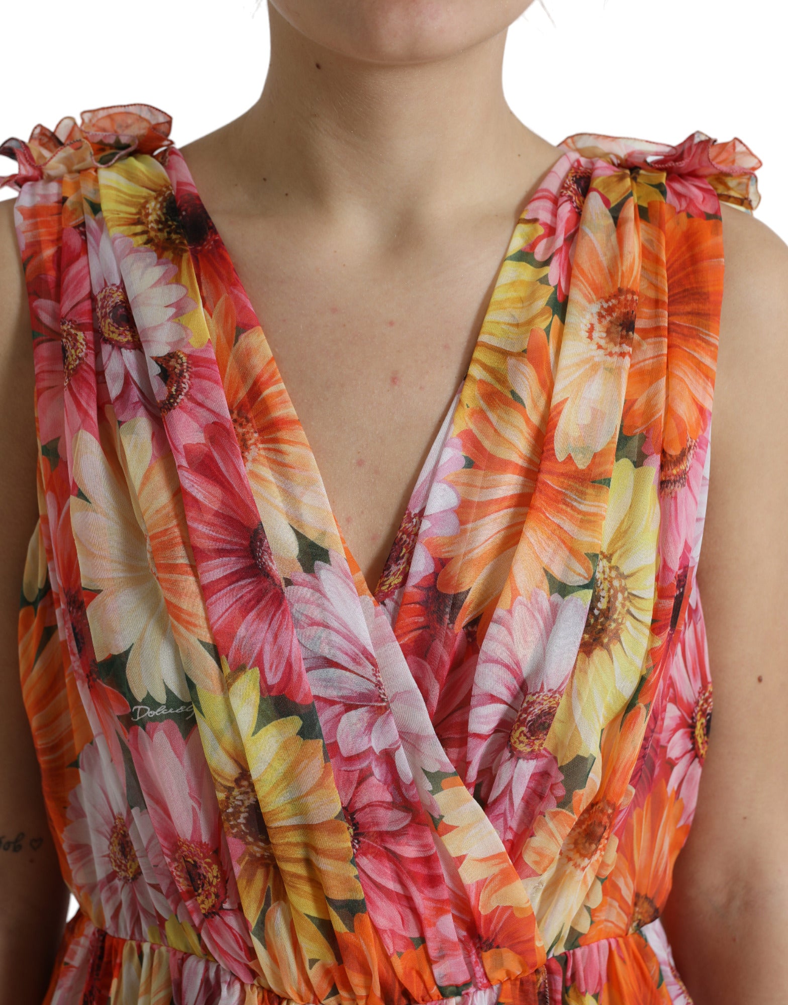Dolce & Gabbana Multicolor Sunflower Print Silk Midi Women's Dress