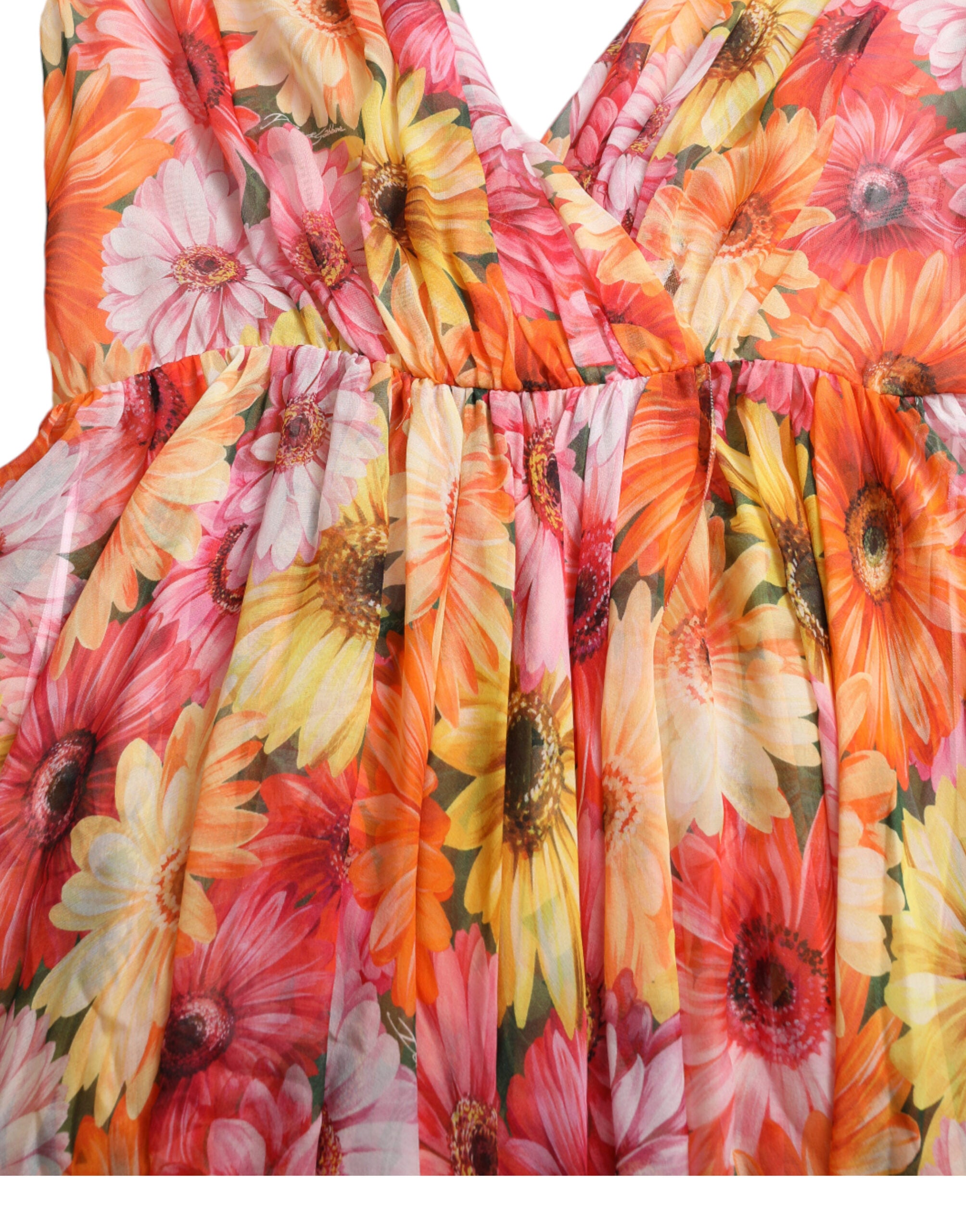 Dolce & Gabbana Multicolor Sunflower Print Silk Midi Women's Dress