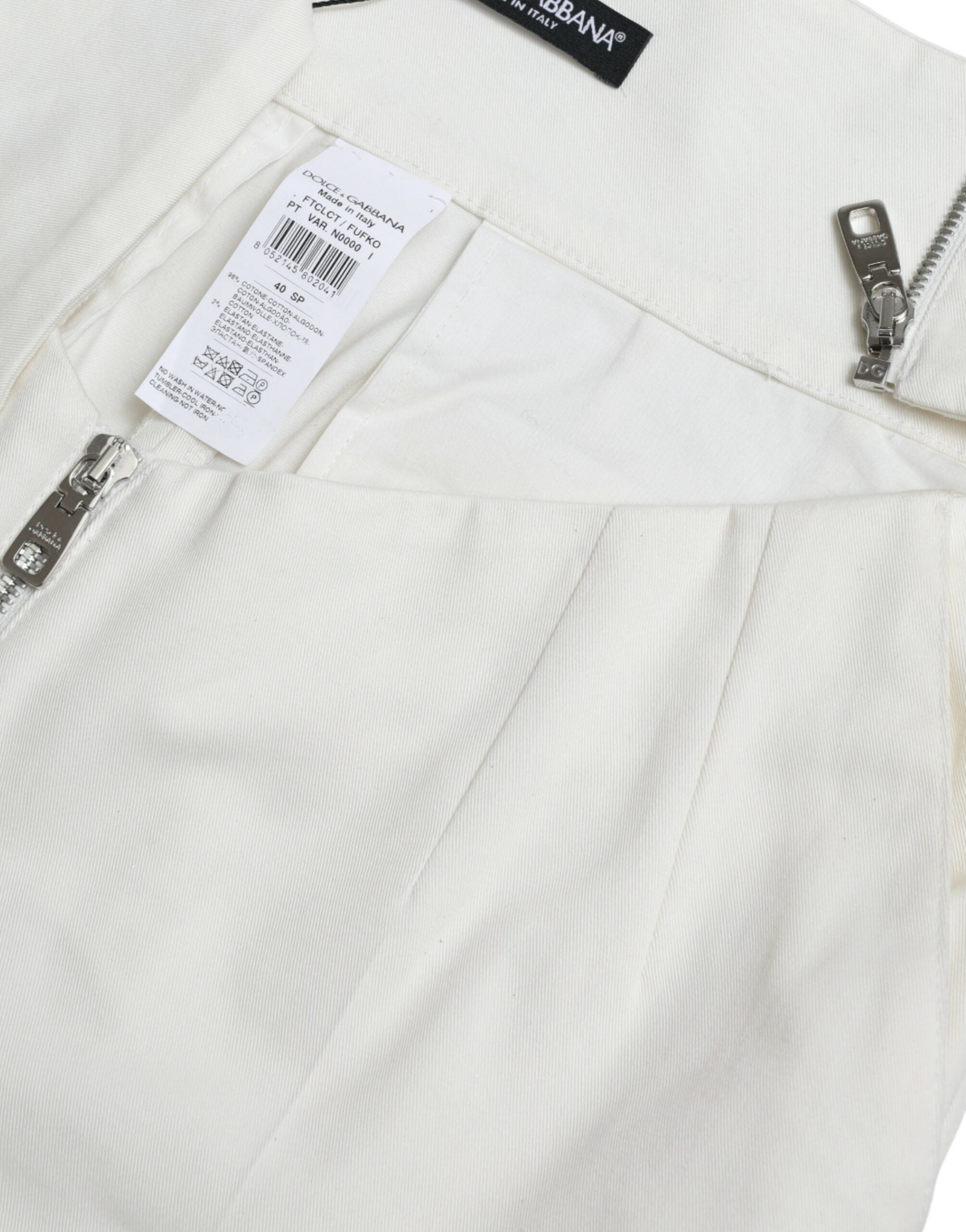 Dolce & Gabbana Black White Cotton Cut Out Waist Tapered Women's Pants