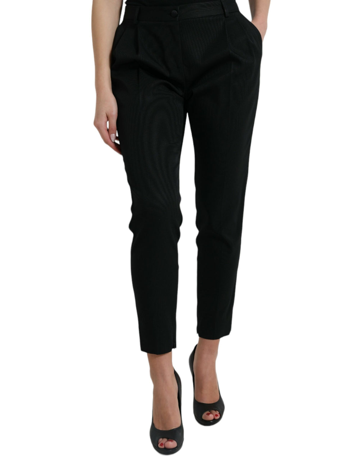 Dolce & Gabbana Black Wool High Waist Cropped Tapered Women's Pants