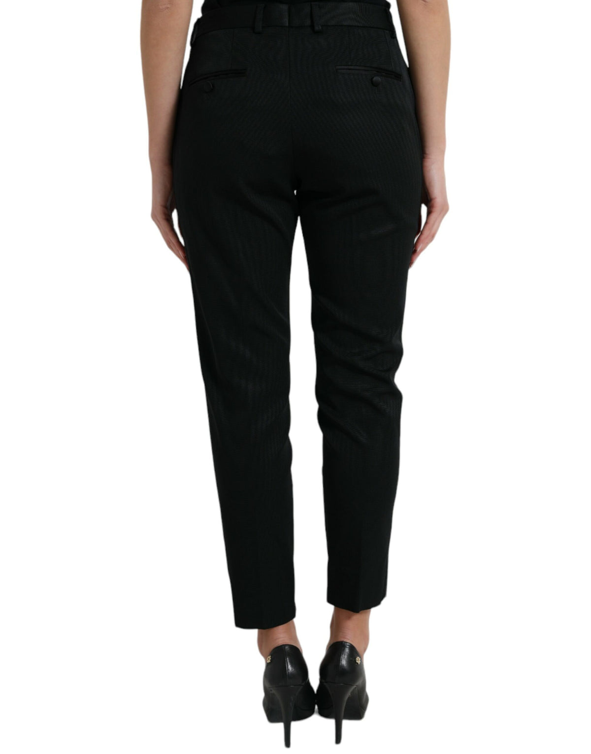 Dolce & Gabbana Black Wool High Waist Cropped Tapered Women's Pants