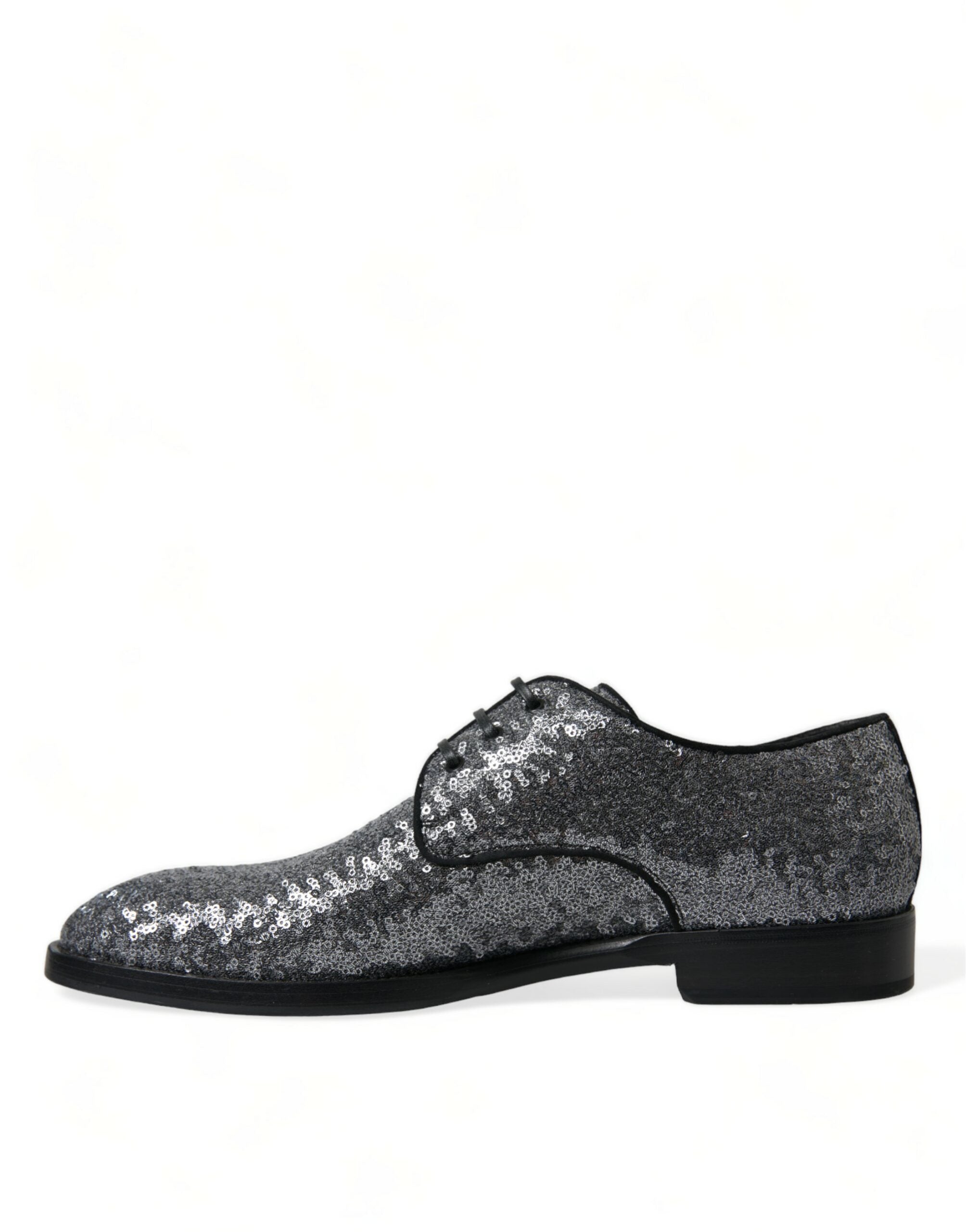 Dolce & Gabbana Silver Sequined Lace Up Men Derby Dress Men's Shoes