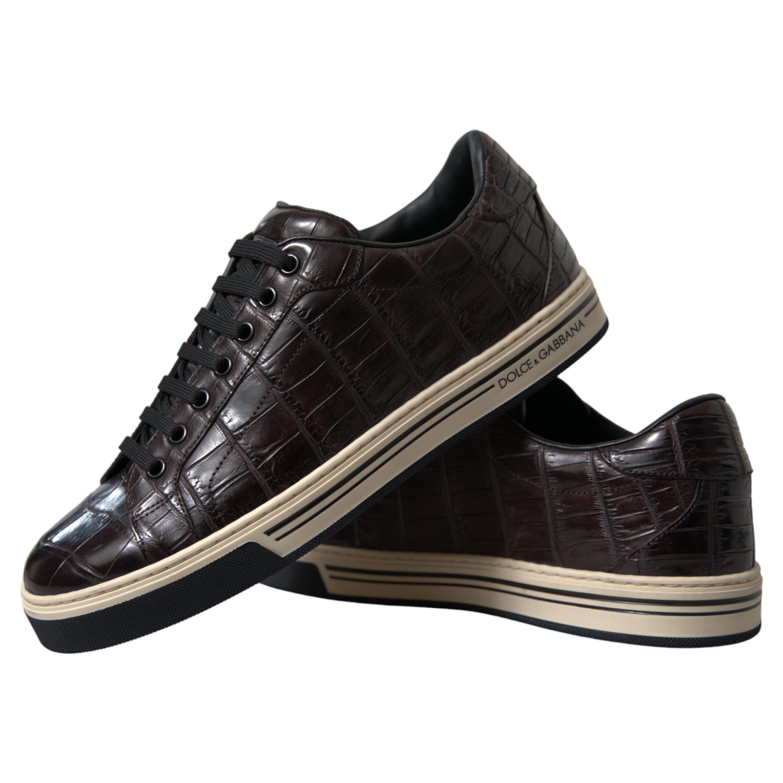 Dolce & Gabbana Brown Croc Exotic Leather Men Casual Sneakers Men's Shoes