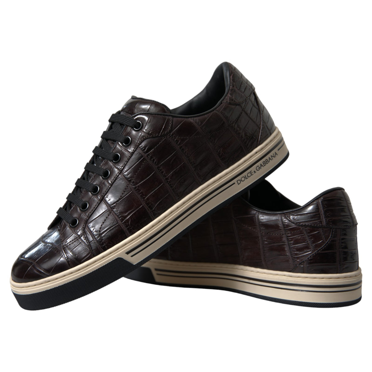 Dolce & Gabbana Brown Croc Exotic Leather Men Casual Sneakers Men's Shoes