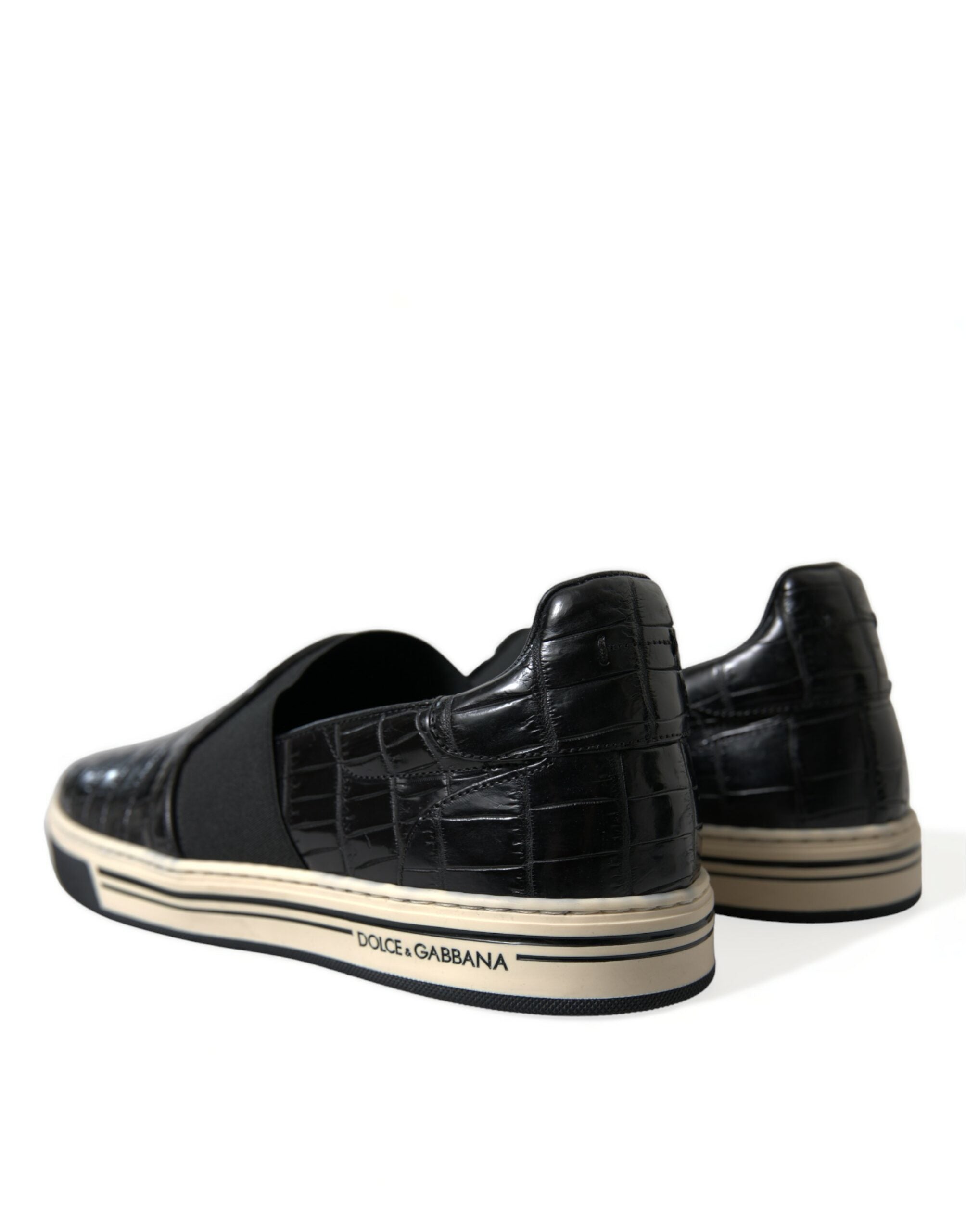 Dolce & Gabbana Black Croc Exotic Leather Sneakers Men's Shoes