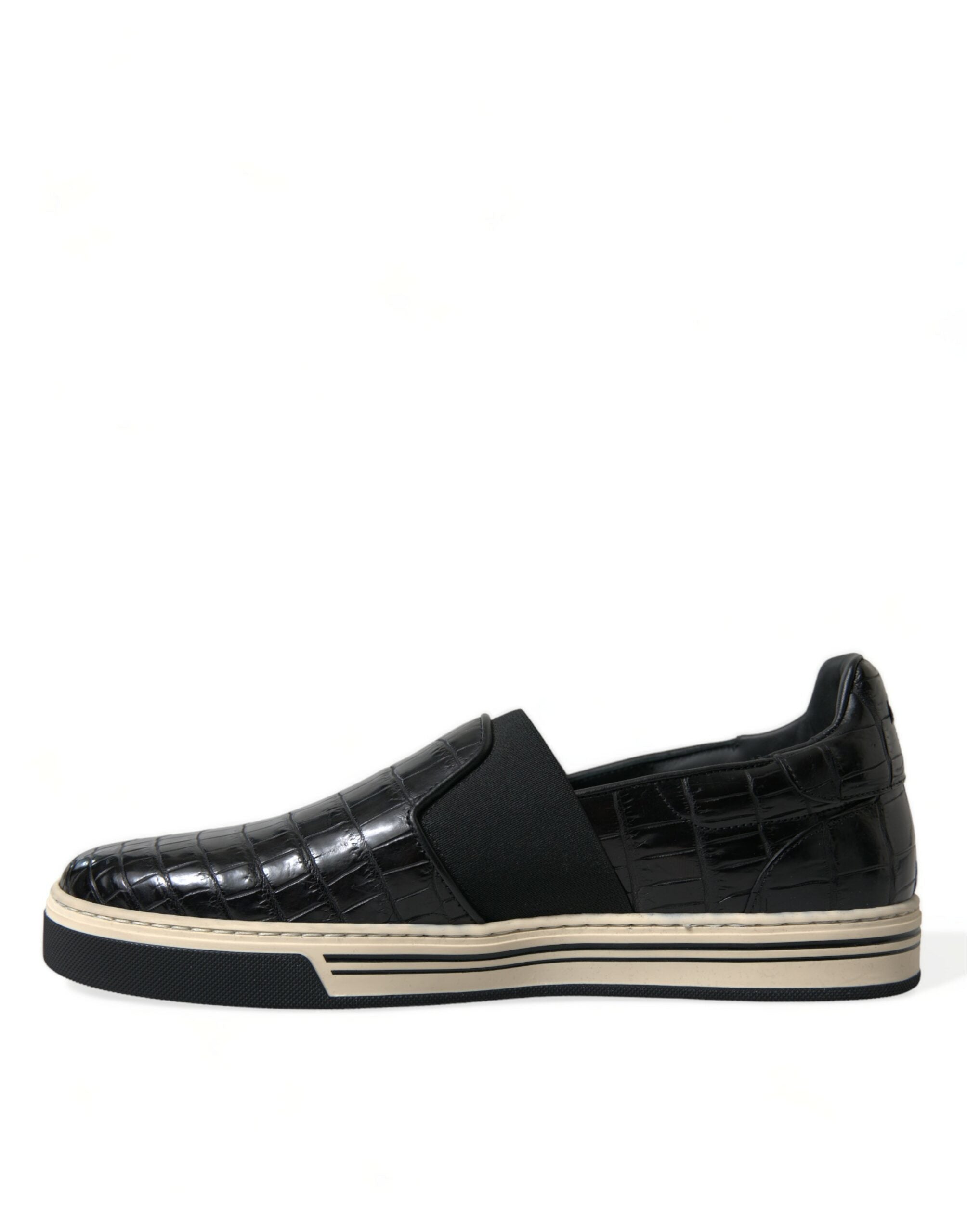 Dolce & Gabbana Black Croc Exotic Leather Sneakers Men's Shoes