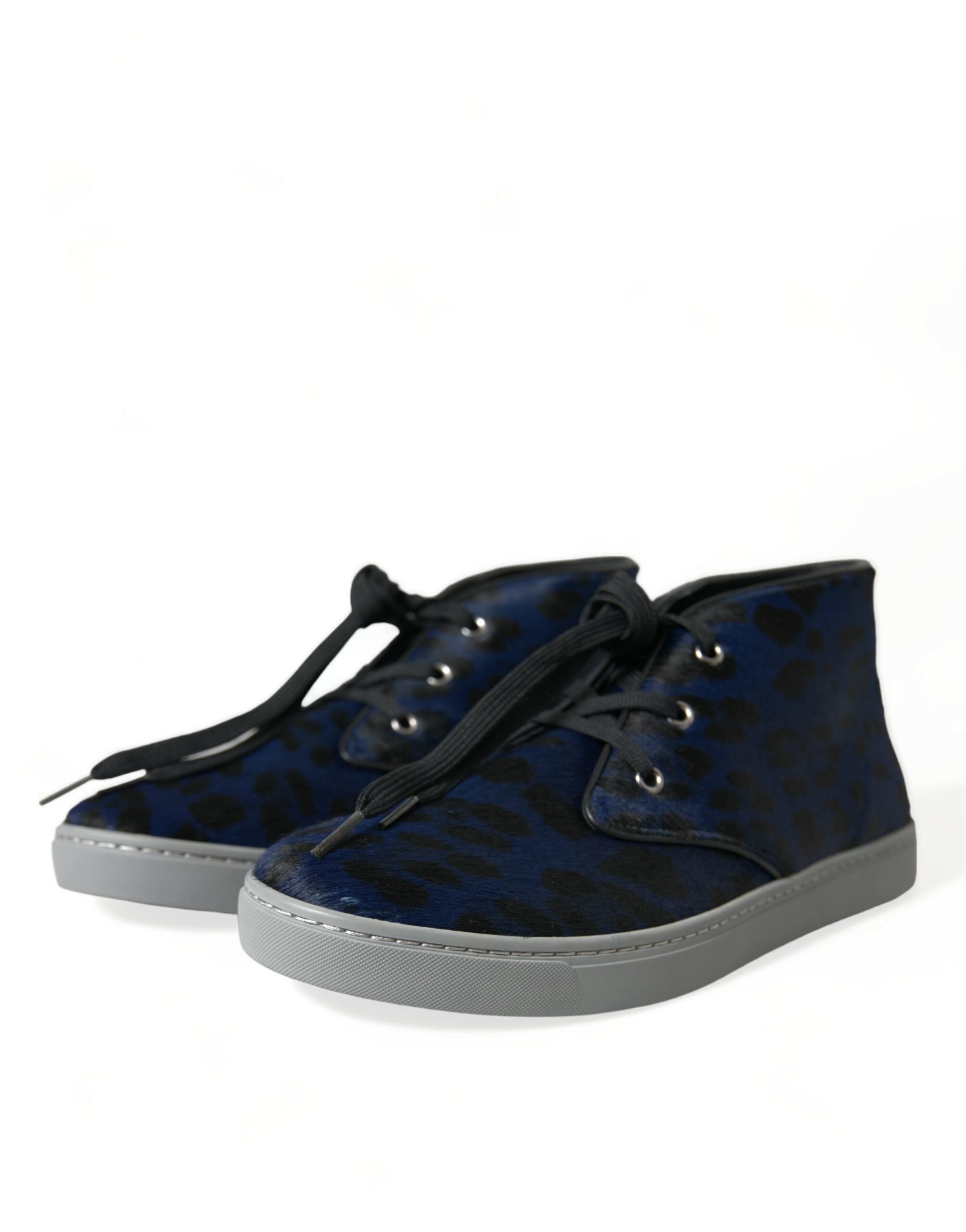 Dolce & Gabbana Blue Calfskin Leopard Mid Top Sneakers Men's Shoes