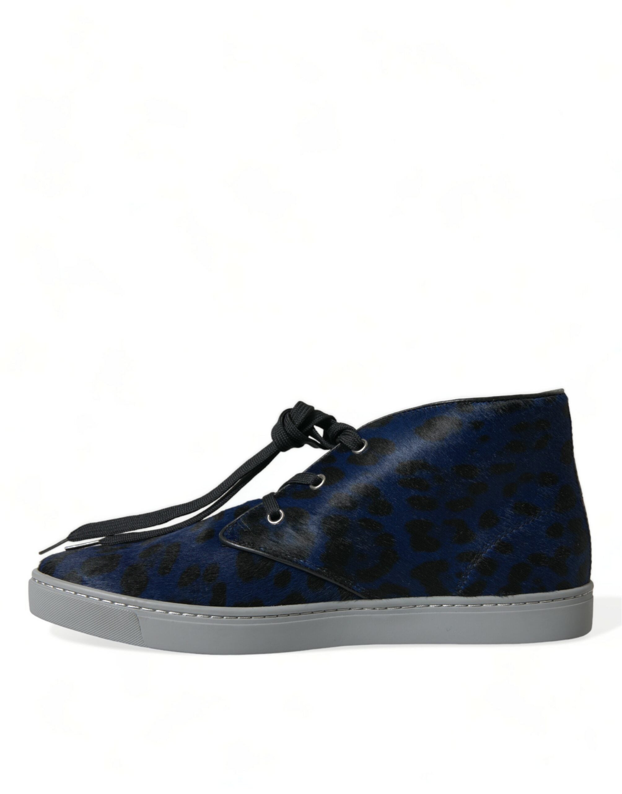 Dolce & Gabbana Blue Calfskin Leopard Mid Top Sneakers Men's Shoes