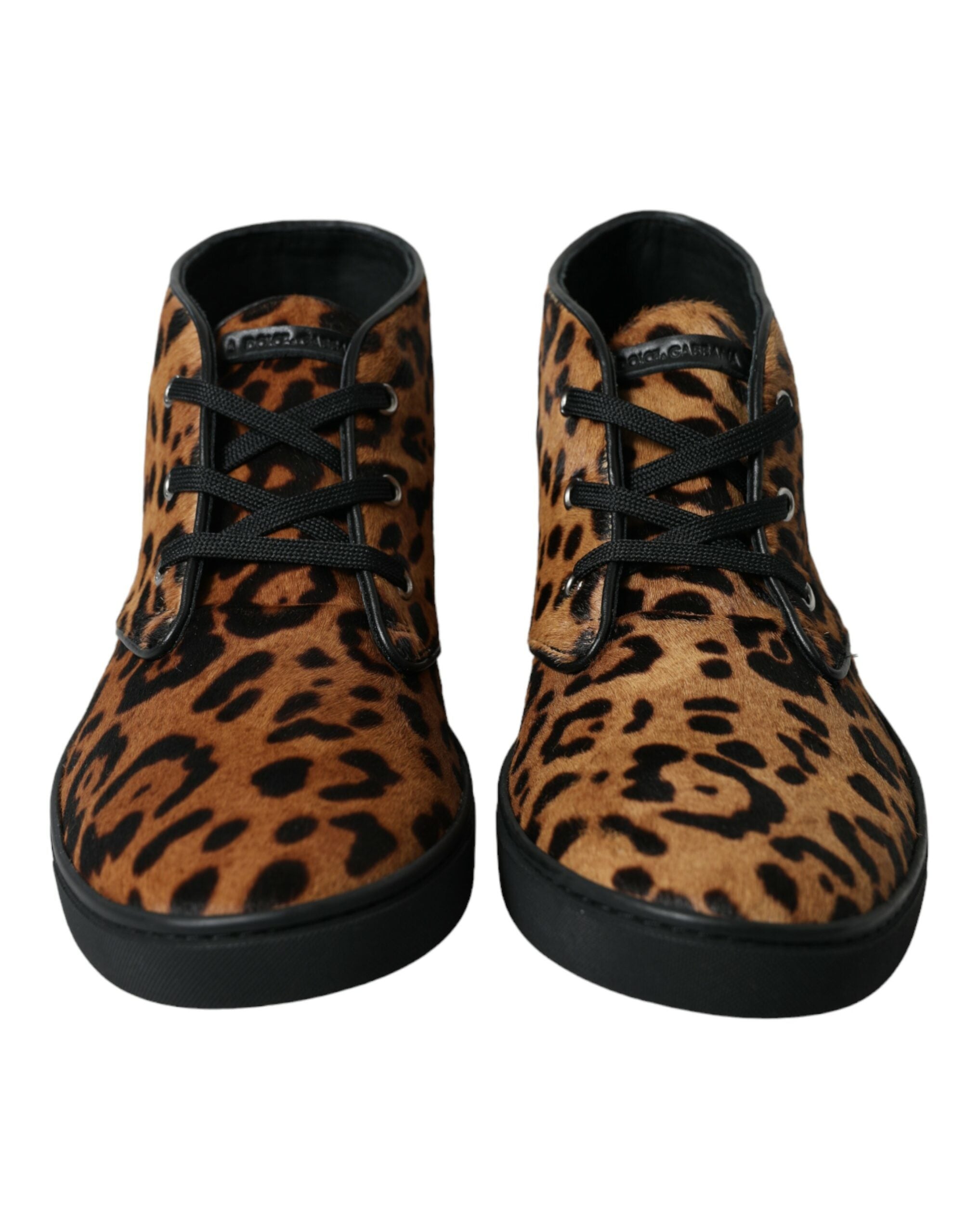 Dolce & Gabbana Brown Leopard Pony Hair Leather Sneakers Men's Shoes