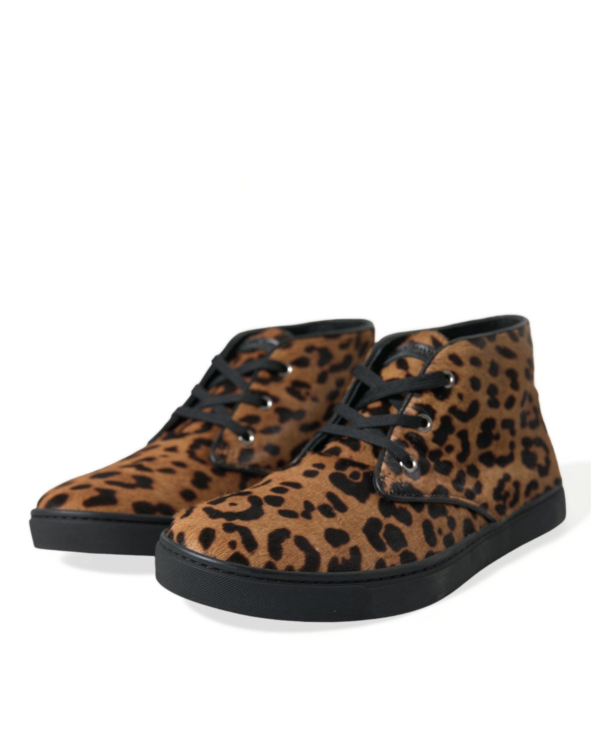 Dolce & Gabbana Brown Leopard Pony Hair Leather Sneakers Men's Shoes
