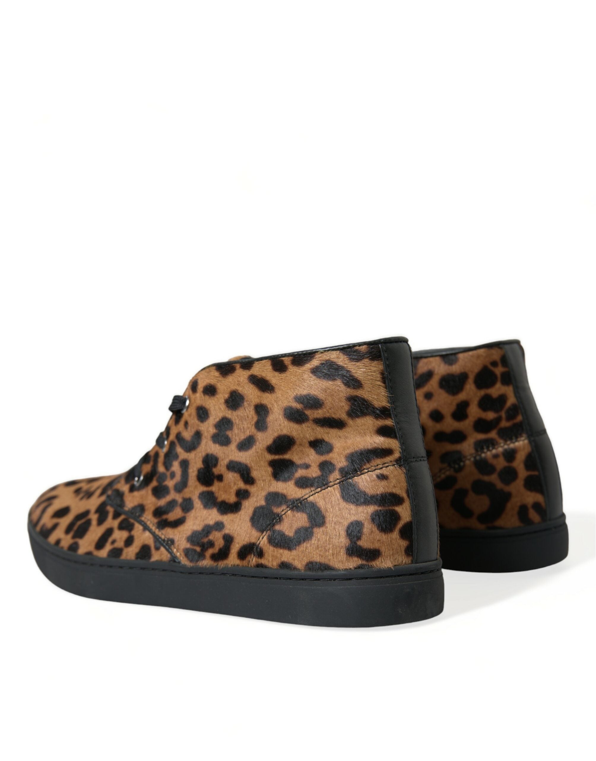 Dolce & Gabbana Brown Leopard Pony Hair Leather Sneakers Men's Shoes