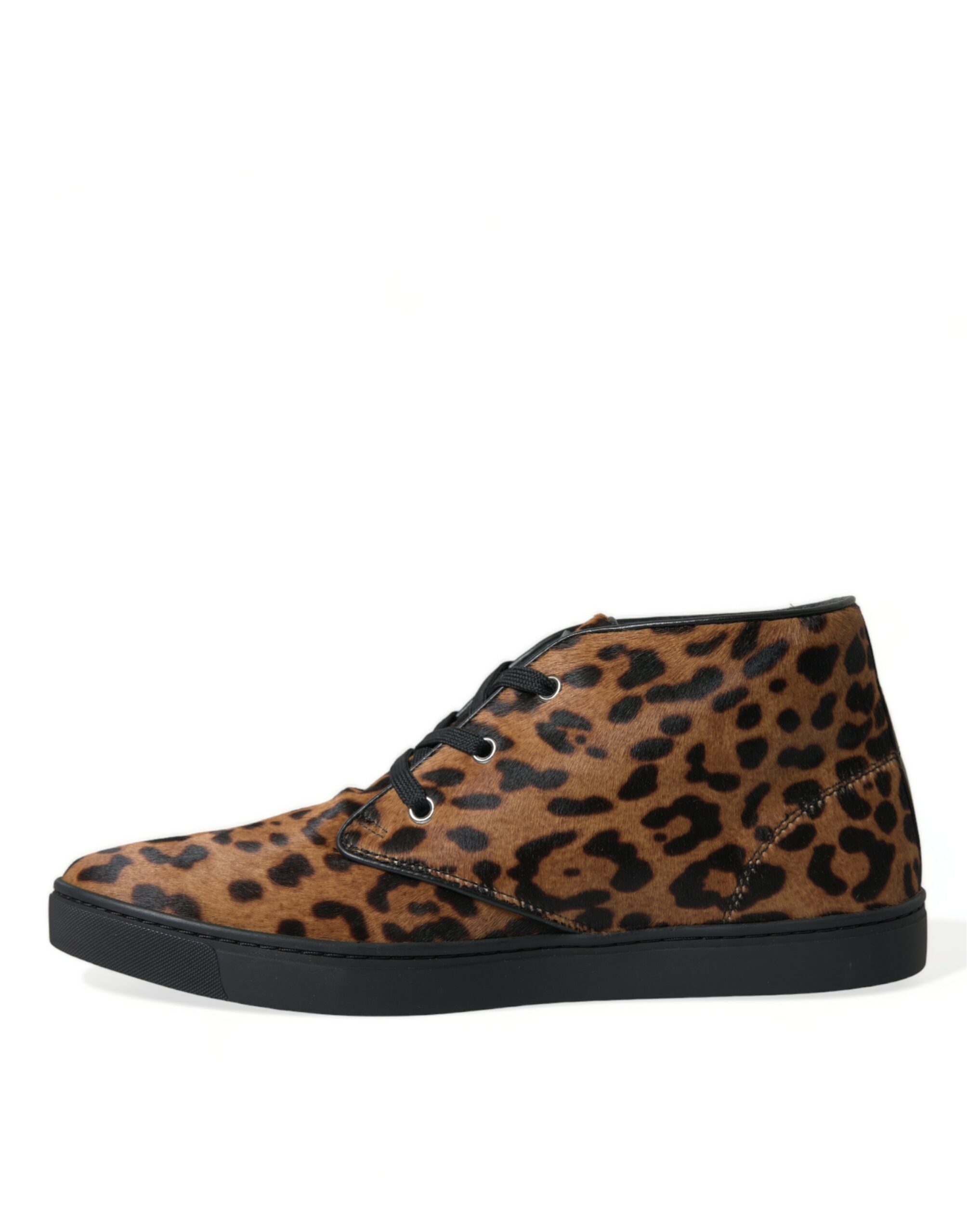 Dolce & Gabbana Brown Leopard Pony Hair Leather Sneakers Men's Shoes