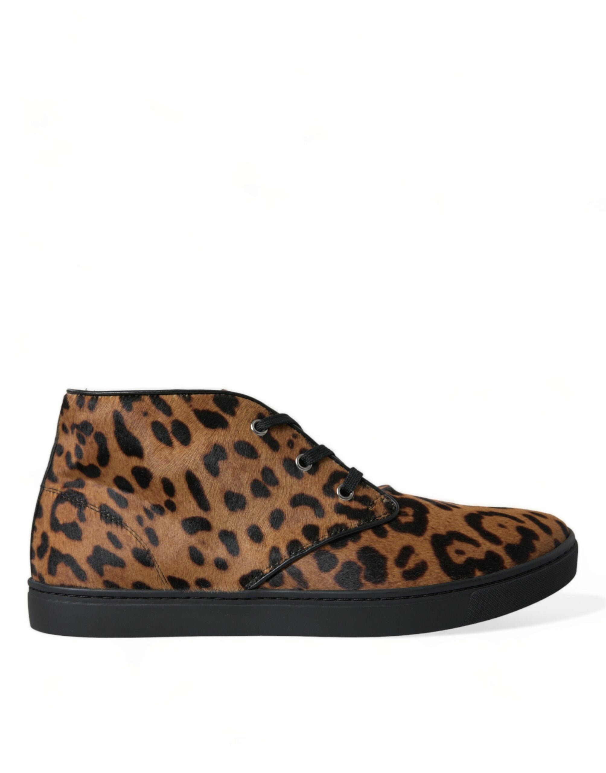 Dolce & Gabbana Brown Leopard Pony Hair Leather Sneakers Men's Shoes
