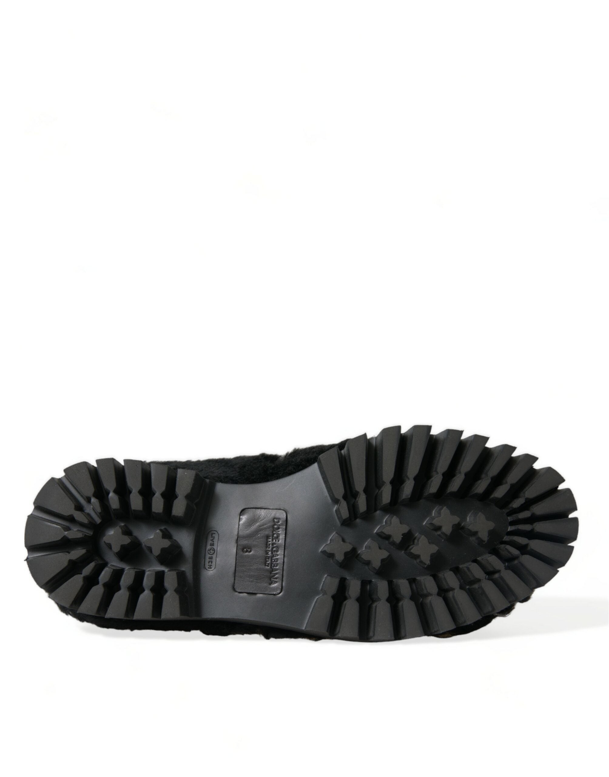 Dolce & Gabbana Black Fur Leather Slippers Dress Men's Shoes