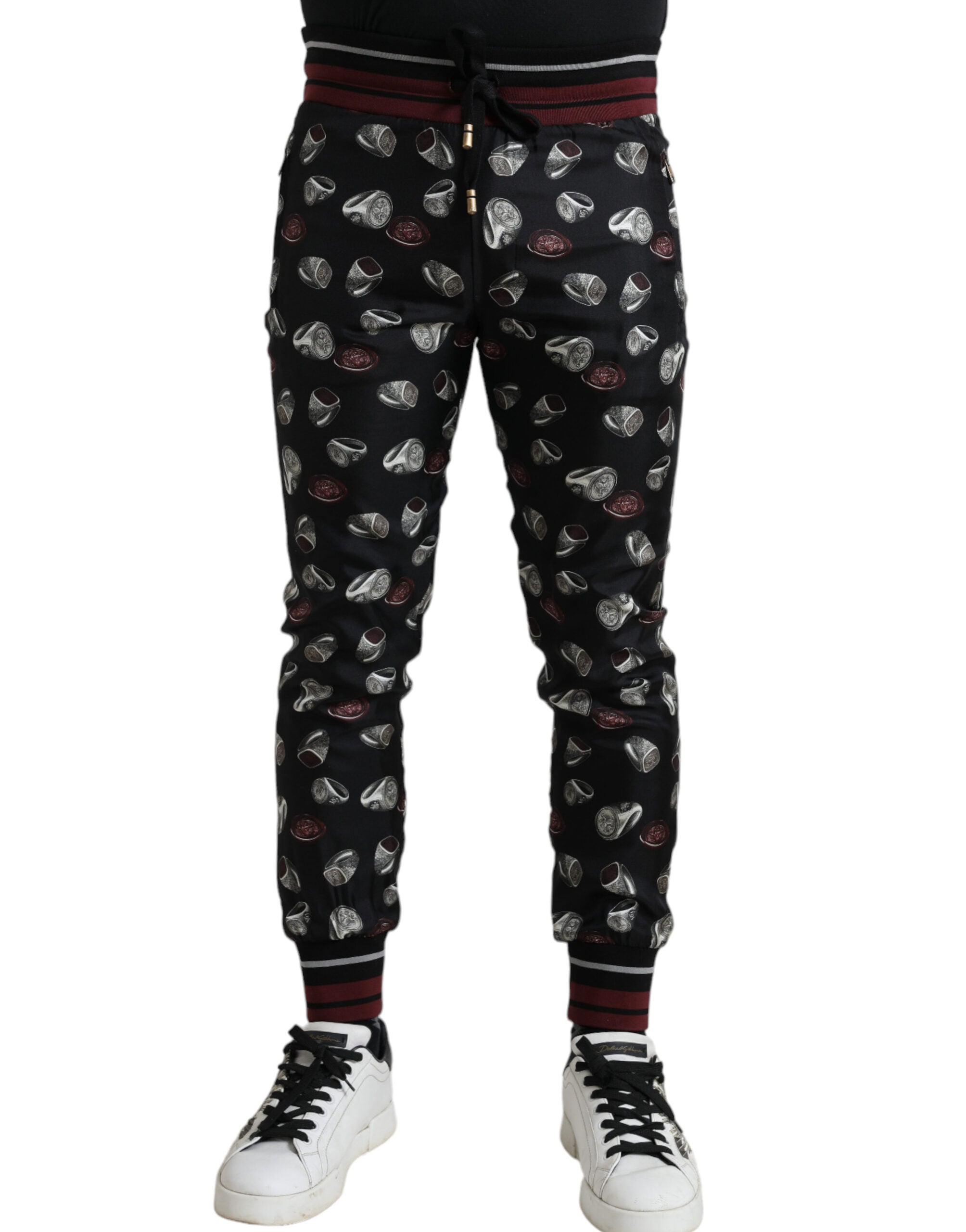 Dolce & Gabbana Black Ring Silk Jogging Trousers Men's Pants
