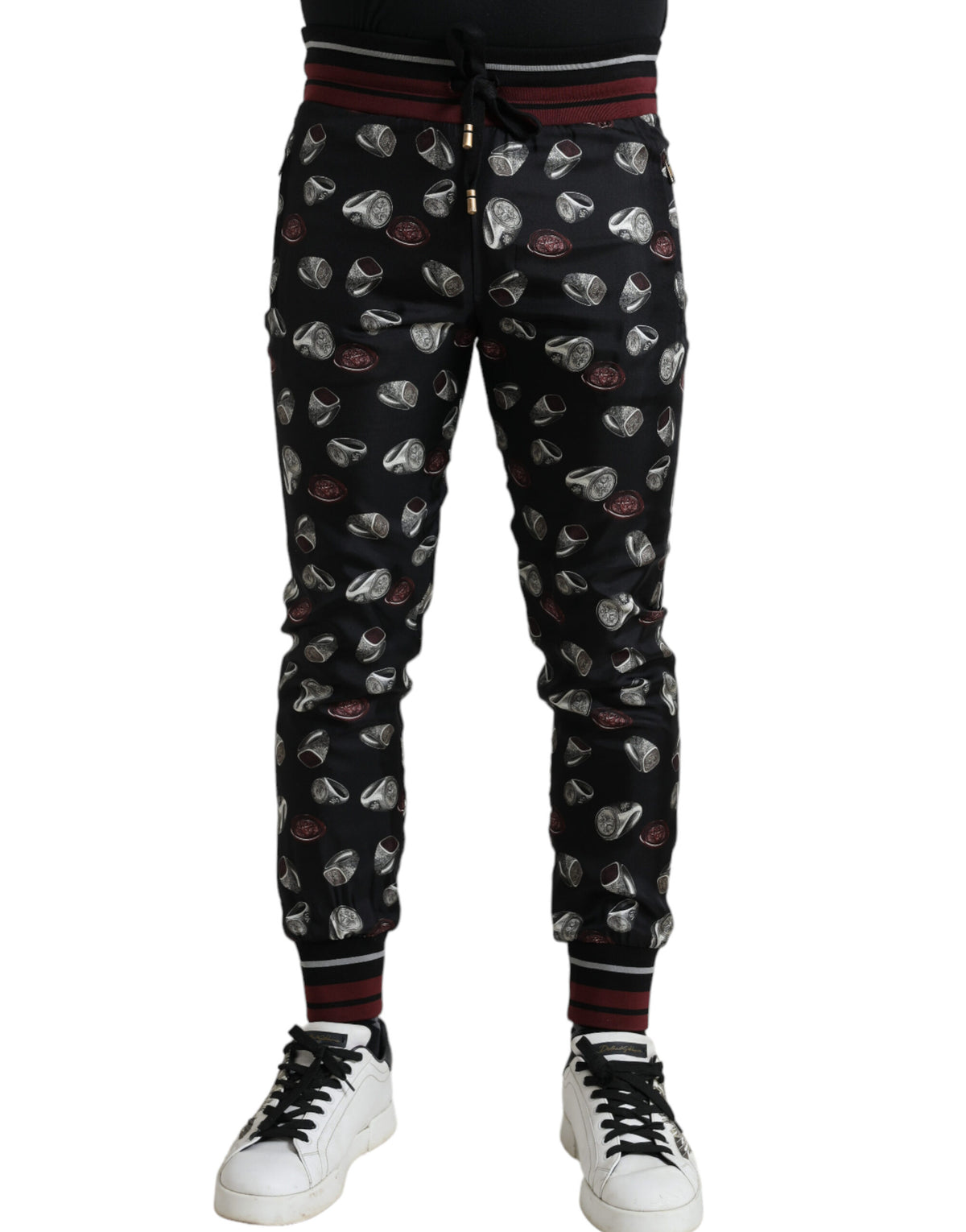Dolce & Gabbana Black Ring Silk Jogging Trousers Men's Pants