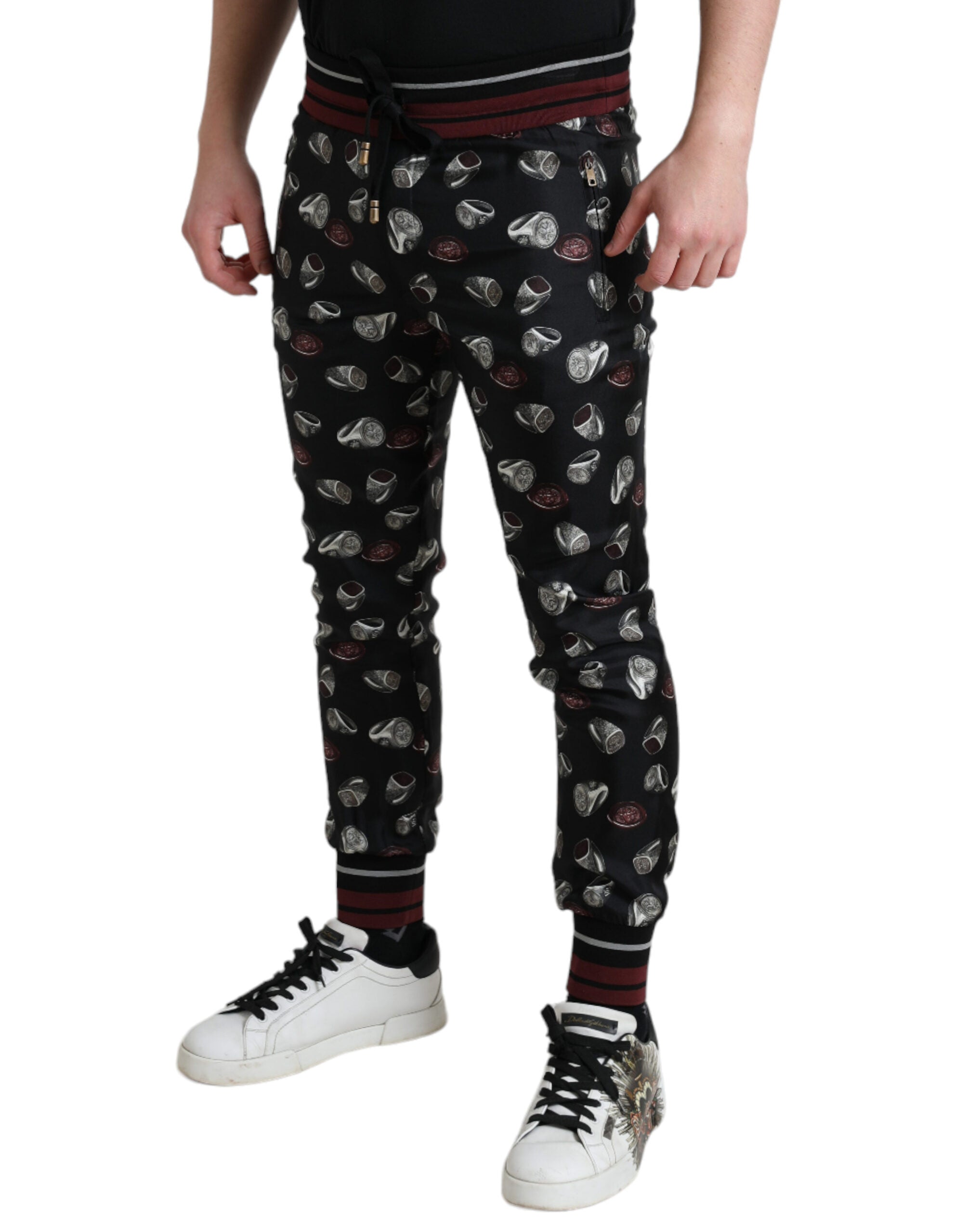 Dolce & Gabbana Black Ring Silk Jogging Trousers Men's Pants