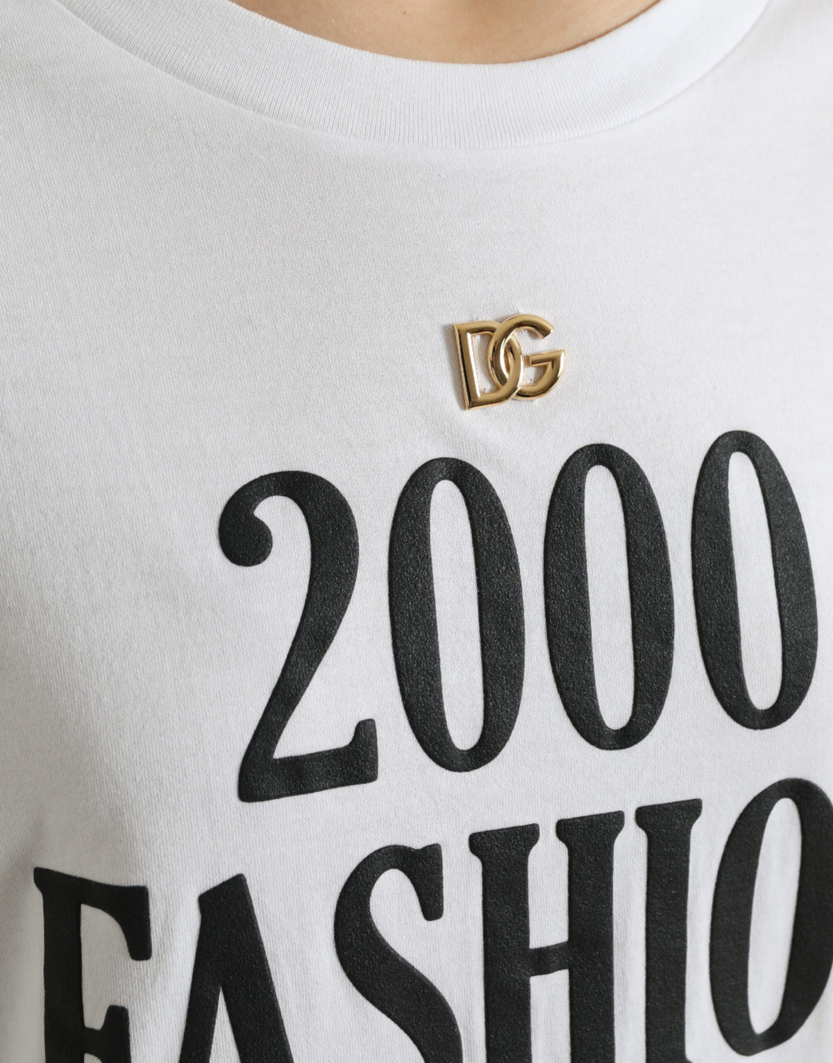 Dolce & Gabbana White Slogan Print Lacing Detailed Women's T-shirt