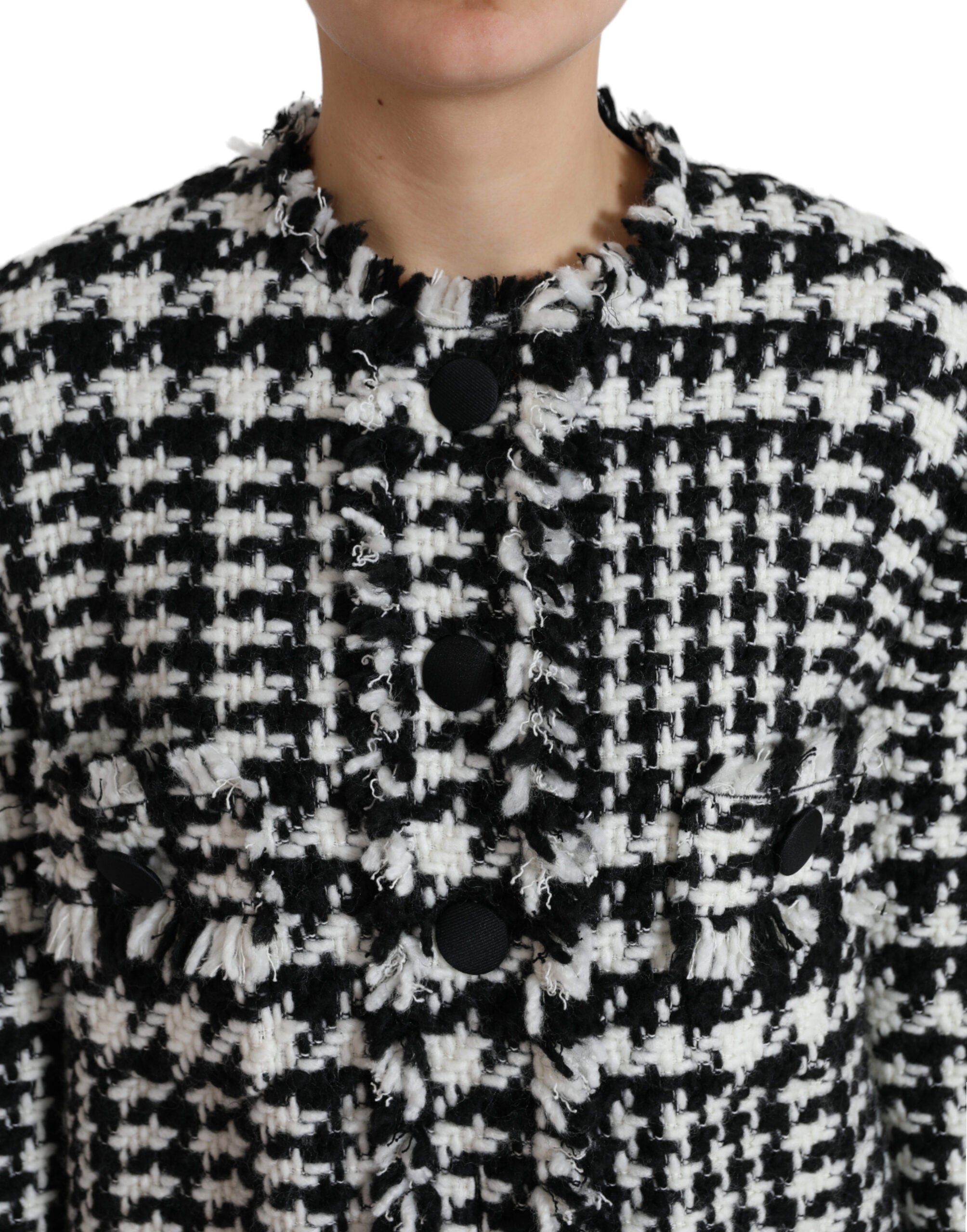 Dolce & Gabbana Black White Houndstooth Trench Coat Women's Jacket