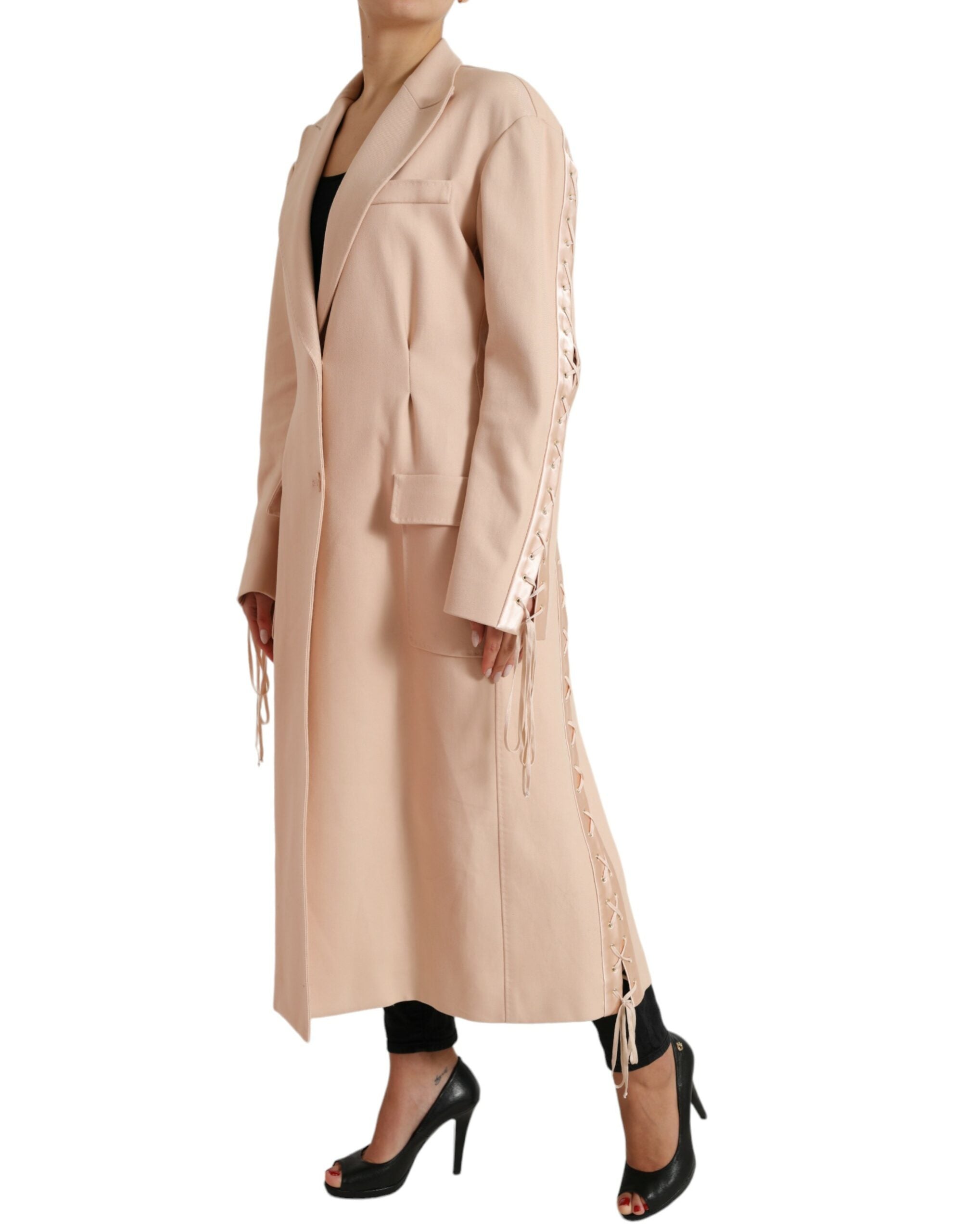 Dolce & Gabbana Beige Cotton Single Breasted Long Coat Women's Jacket