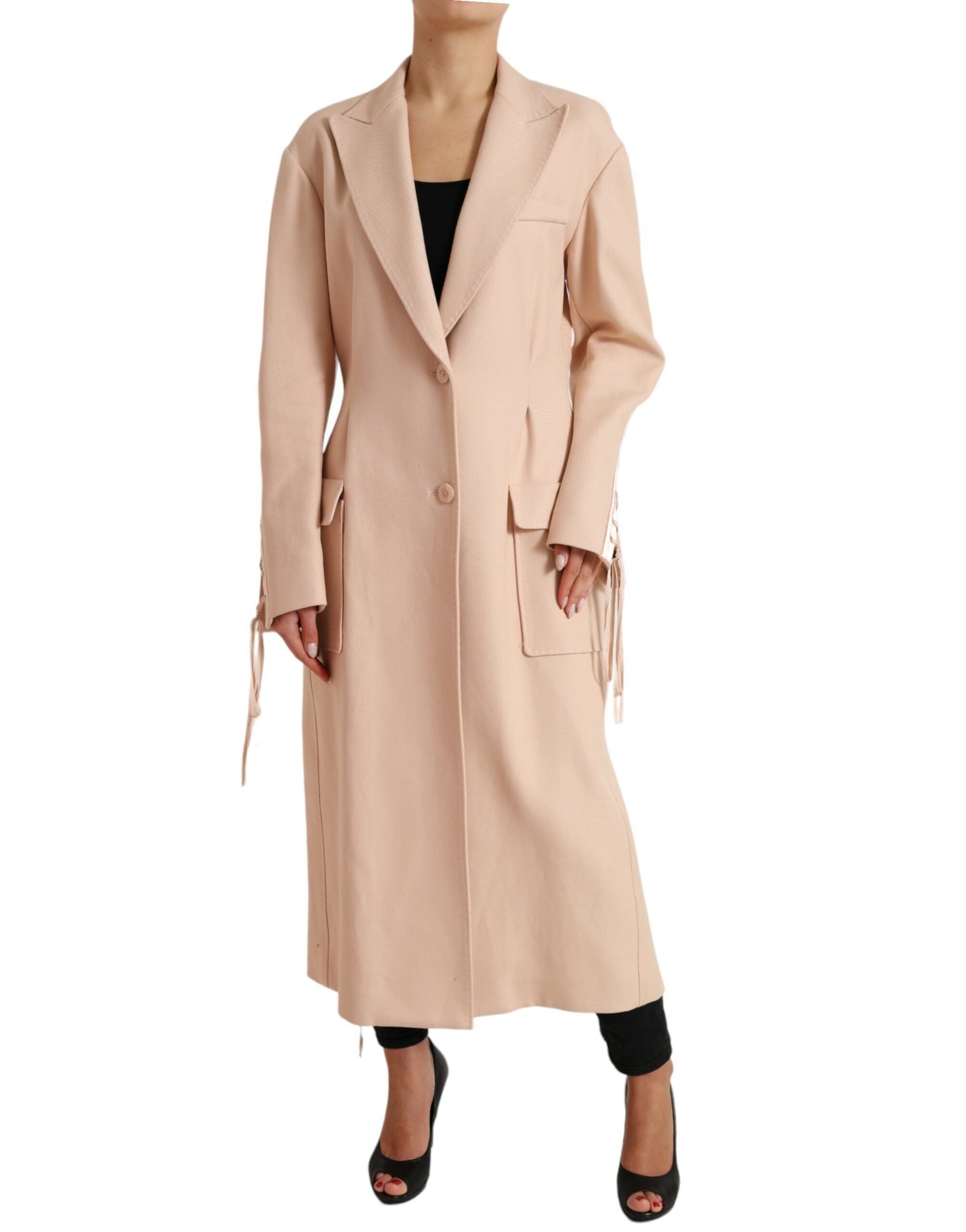 Dolce & Gabbana Beige Cotton Single Breasted Long Coat Women's Jacket