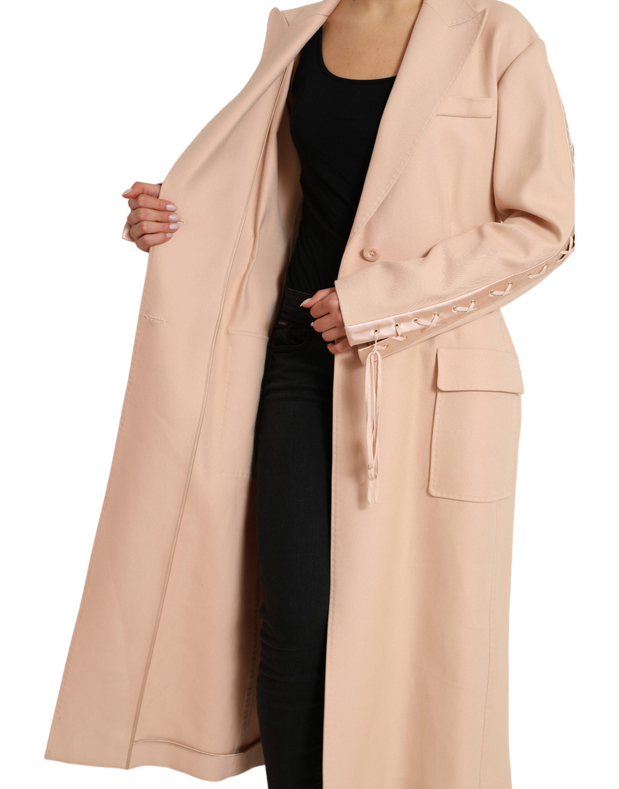 Dolce & Gabbana Beige Cotton Single Breasted Long Coat Women's Jacket