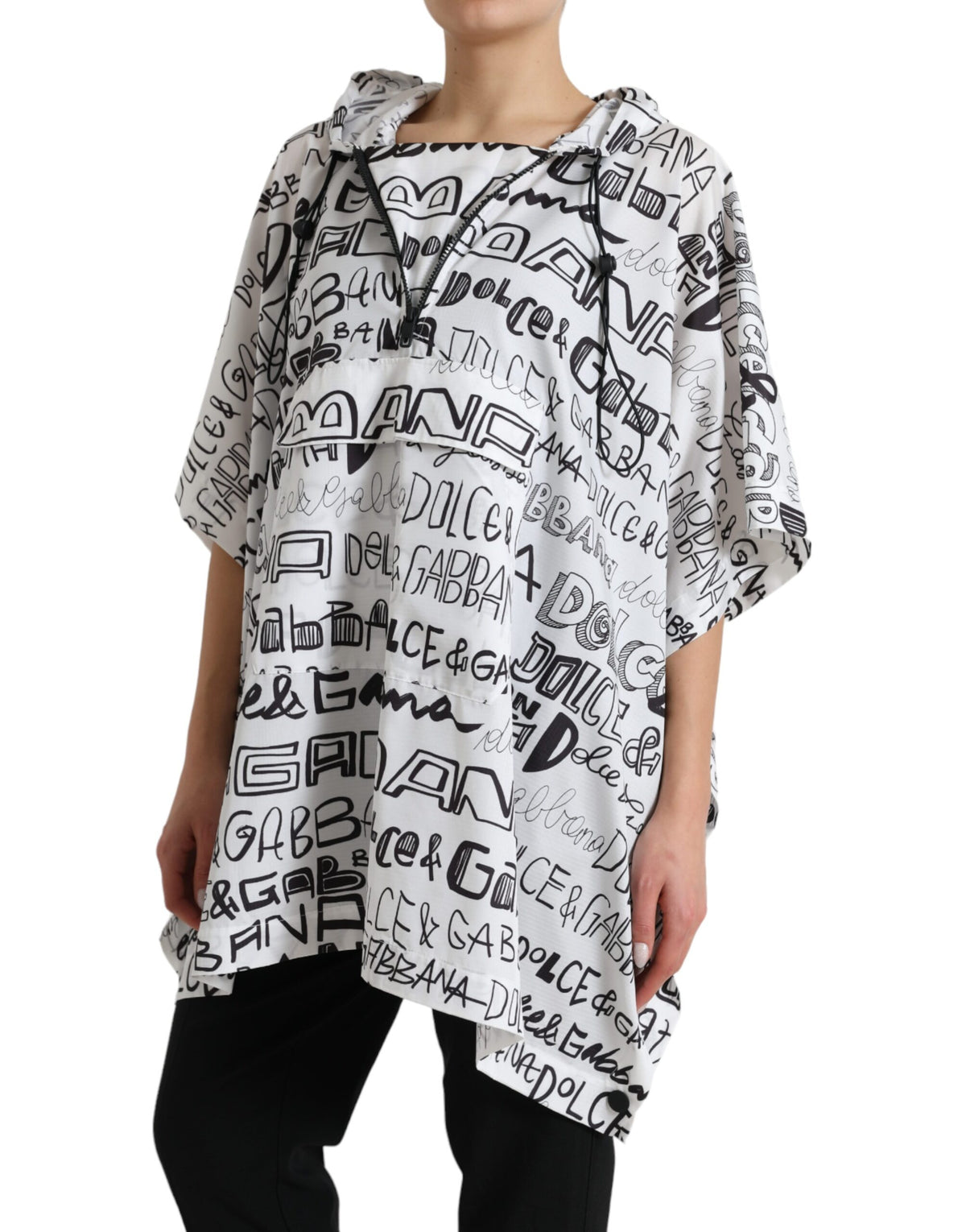 Dolce & Gabbana White Logo Print Hooded Blouson T-shirt Women's Top