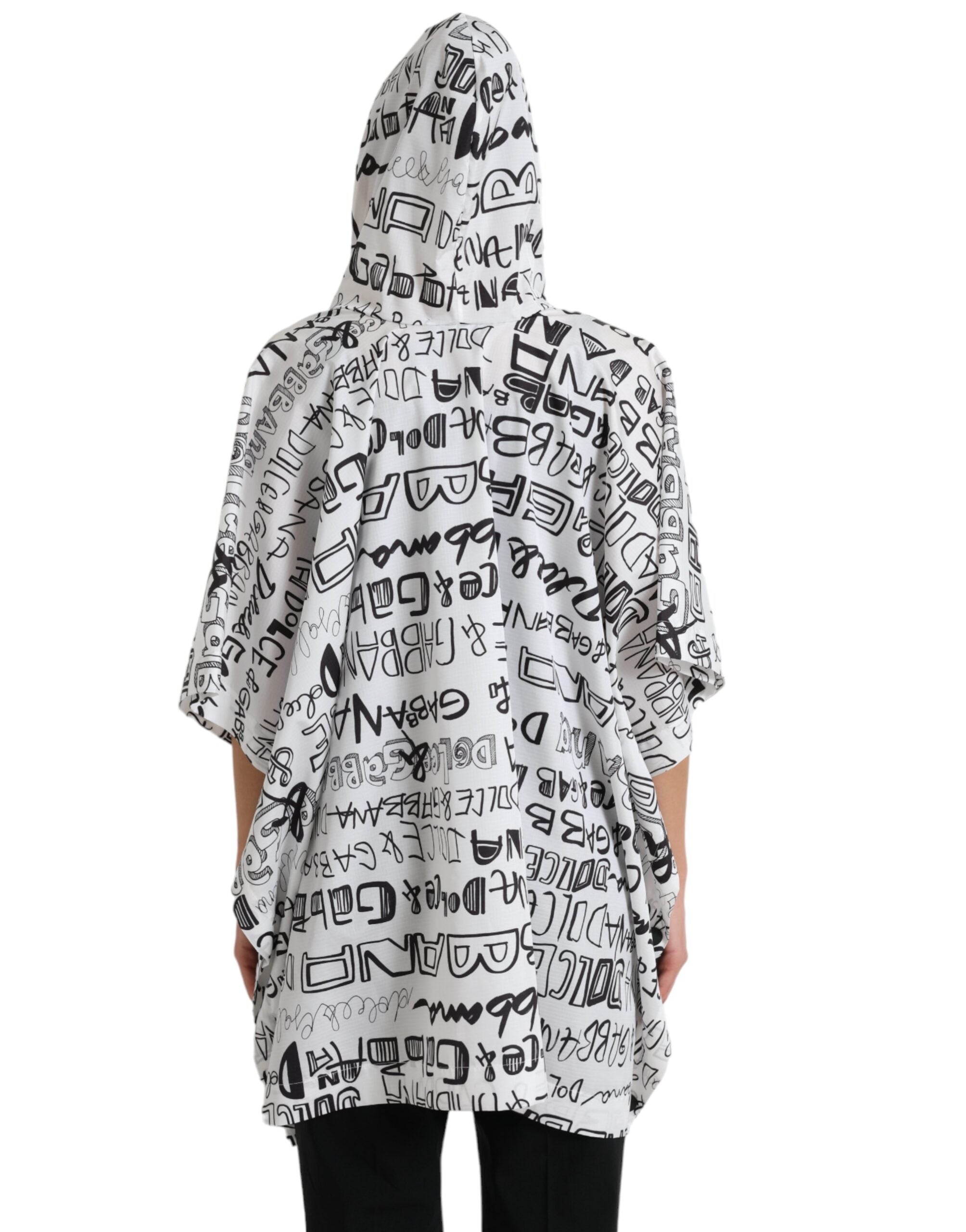 Dolce & Gabbana White Logo Print Hooded Blouson T-shirt Women's Top